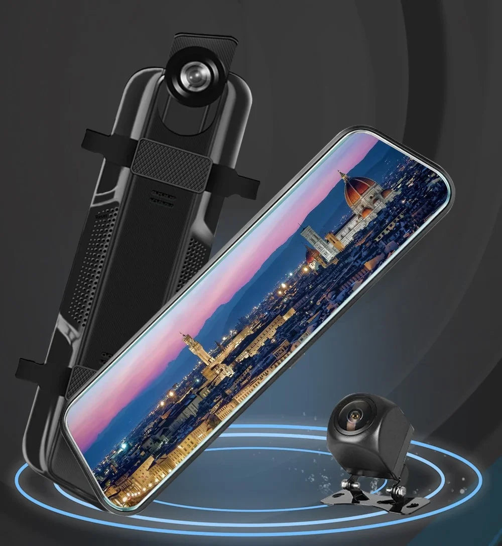 Stylish 10-inch Touch Mirror Car Camera Dashcam, 1080P FHD Full Touch Screen Front and Rear View, Super Night Vision Parking Assistance, Camera for Cars Loop Recording Streaming Media 170Â°Wide Angle