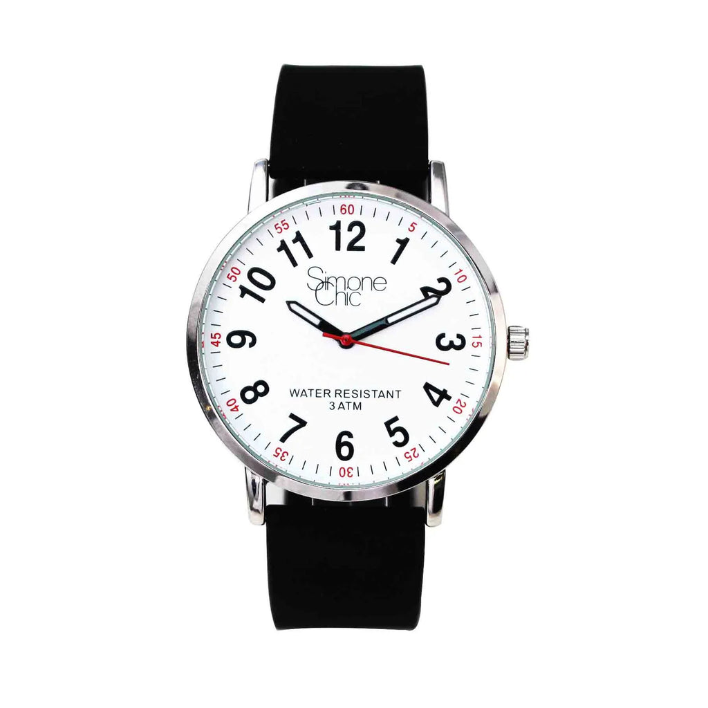 Stylish Watch for Nurse, Medical Professionals and Students â With Second Hand, Easy Read Dial - Hour & Second Arabic Time Indicator, and Silicone Band with Various Colour choice, Nurse Watch- Black