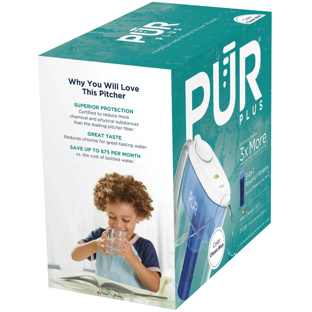 PLUS 11 Cup Water Pitcher Filtration System White/Blue PPT110WA