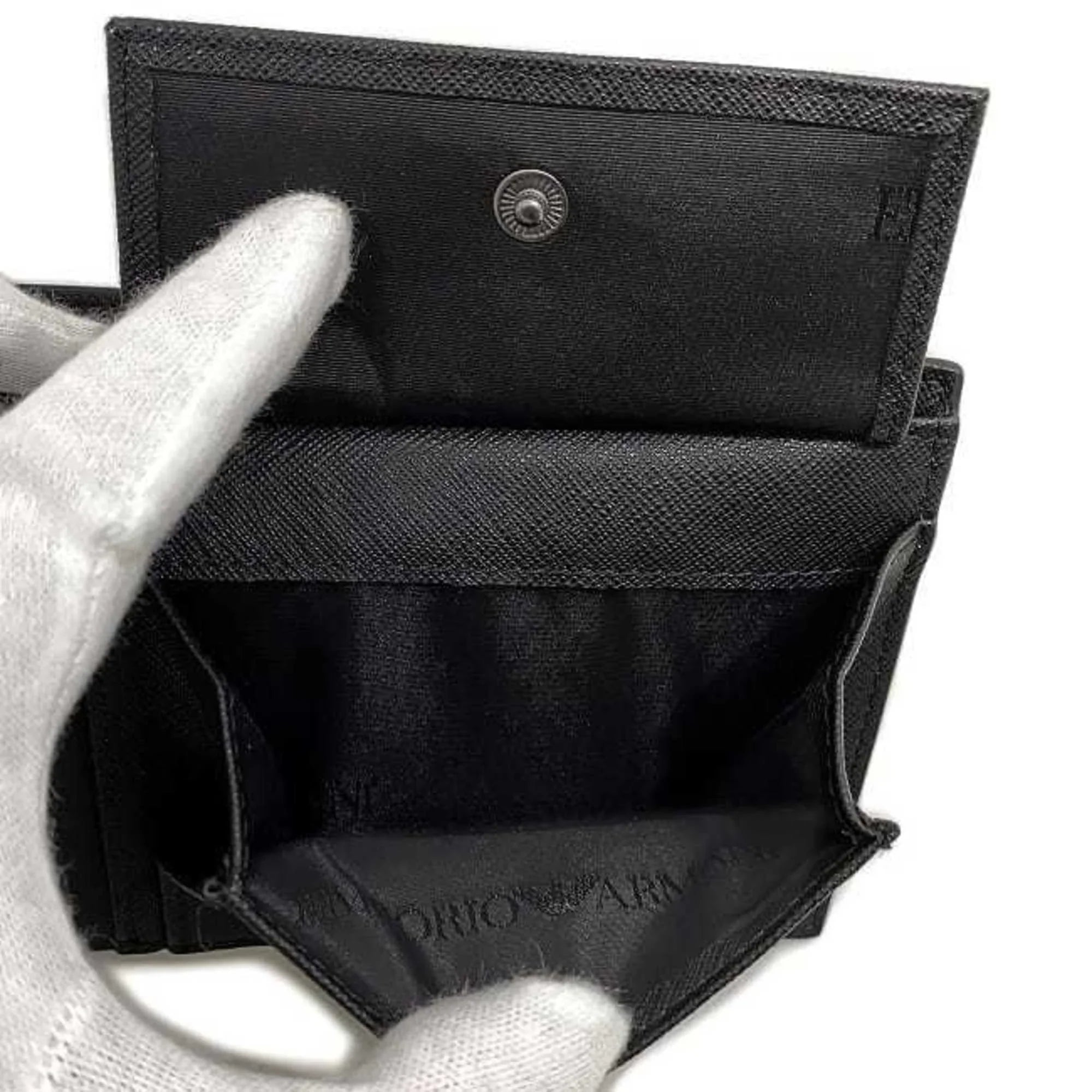 Pre-Owned Emporio Armani folio wallet black white Y4R165 leather EMPORIO ARMANI men's (Like New) - Exclusive Design