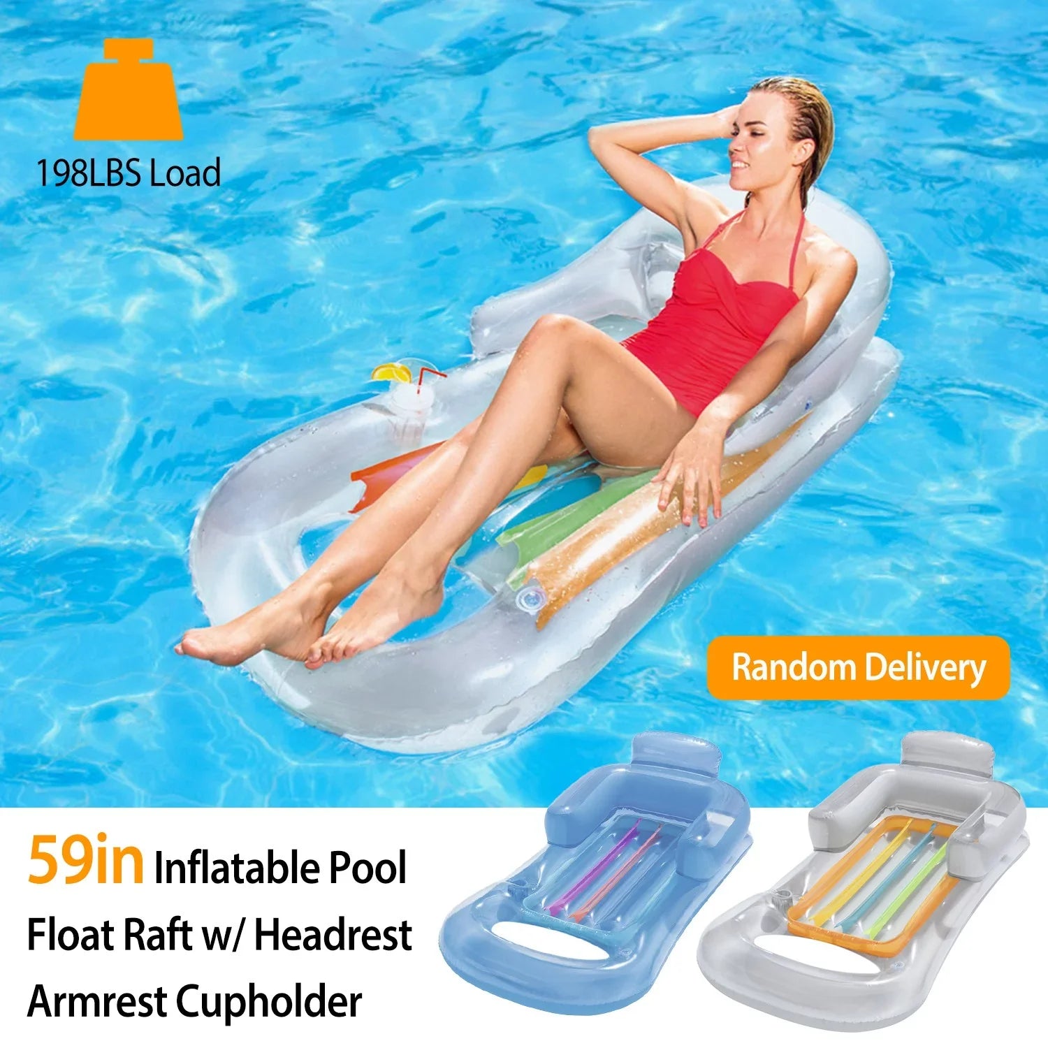 Stylish iMounTEK 2Pack Relaxing Lounge Mat, Inflatable Pool Float for Adults, White & Blue
