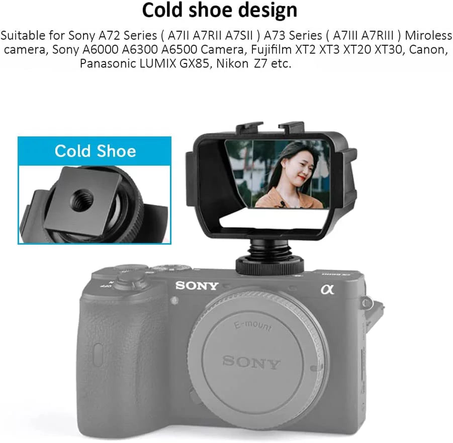 Stylish Camera Vlog Selfie Flip Screen, Cold Shoe Mic Light Mount Adapter for Sony A7RIV A7RIII A7RII A7III A7II A6000 A6300