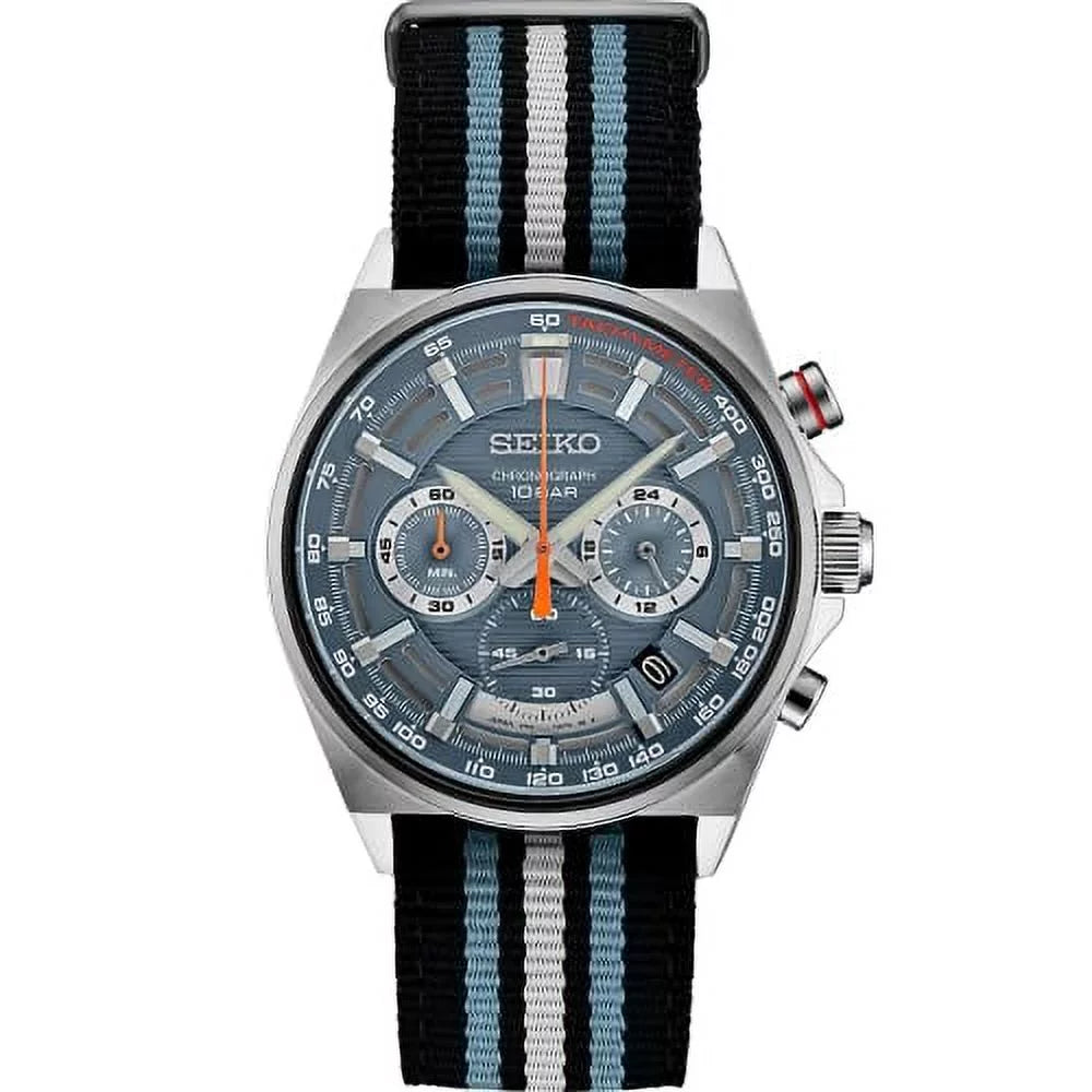 Seiko Men's Stainless Steel Japanese Quartz Dress Watch with Nylon Strap, Black, 22 (Model: SSB409) - Exclusive Design