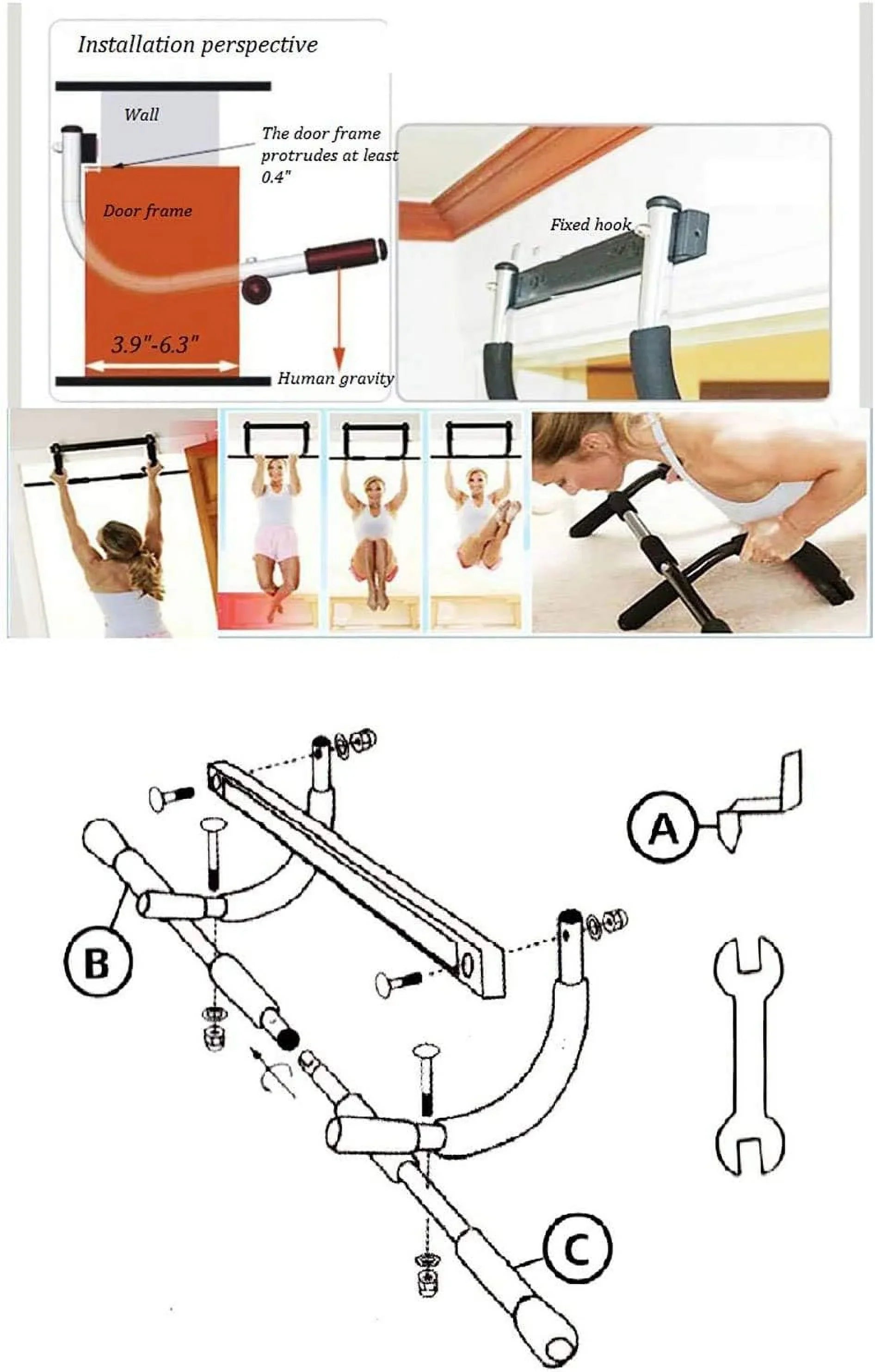 Door Pull-up Bar for Exercise, Doorway Upper Body Workout Strength Fitness Equipment for Home, Gym