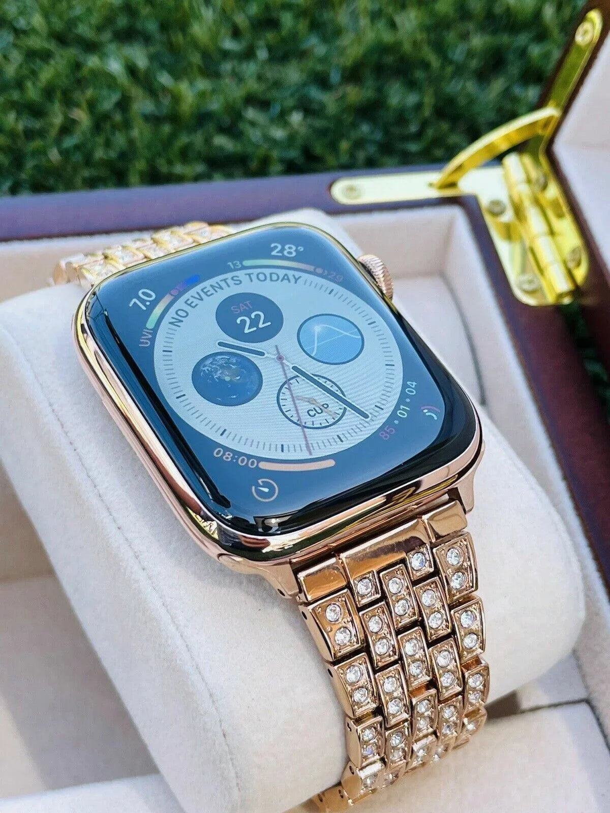 Stylish Custom 24K Rose Gold 45MM iWatch SERIES 7 Stainless Steel Rose Gold Band