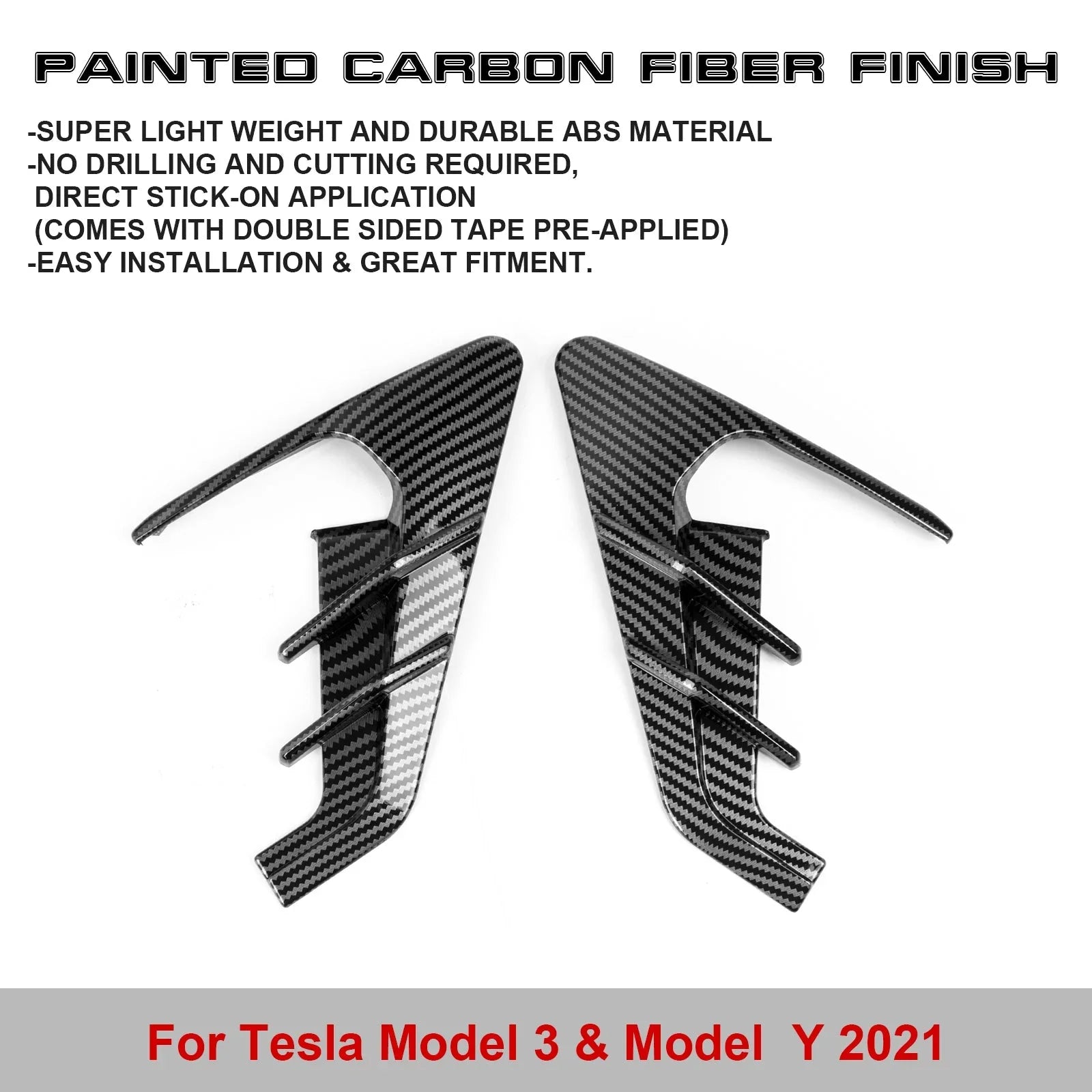 Xotic Tech Side Marker View Camera Indicator Turn Signal Cover Trim, Carbon Fiber Pattern, Compatible with Tesla Model 3 Model Y 2021+