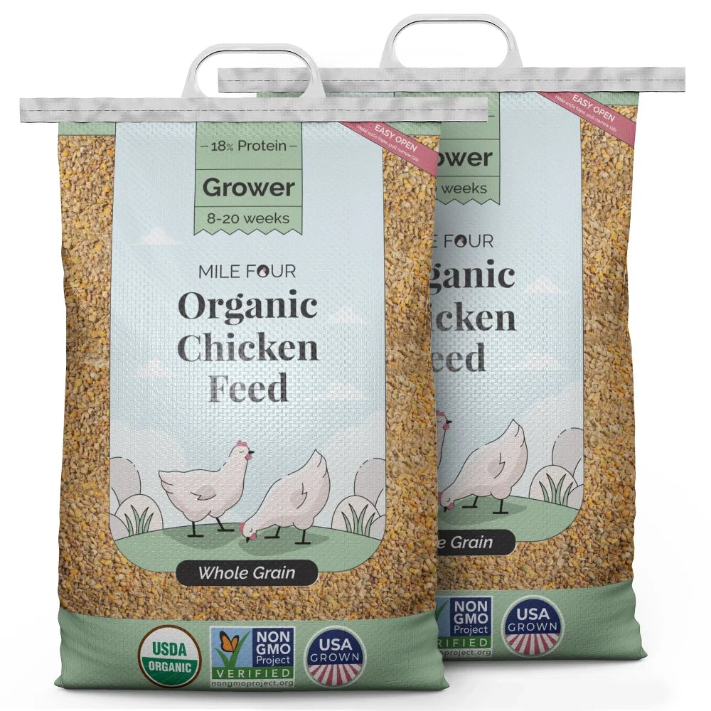 Stylish Mile Four | Grower Organic Chicken Feed | 100% US Grown Grains, Certified Organic, Certified Non-GMO, Corn-Free, Soy-Free, Non-Medicated Chicken Food | 18% Protein | Whole Grain | 46 lbs.