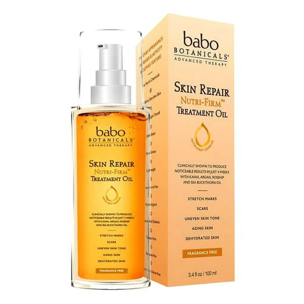 Babo Botanicals Skin Repair Nutri Firm Stretch Mark Treatment Oil for Sensitive Skin, Fragrance Free, 3.4 Oz