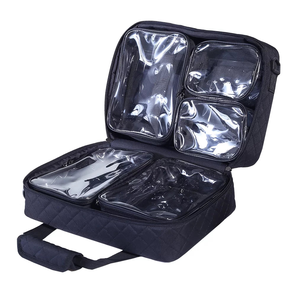 KIOTA Travel Makeup Bag- Large Cosmetic Bag for Women | Professional Cosmetic Train Case Organizer with Semi-Transparent Compartments for Make Up Tools, Toiletry, Jewelry, Handy Accessories