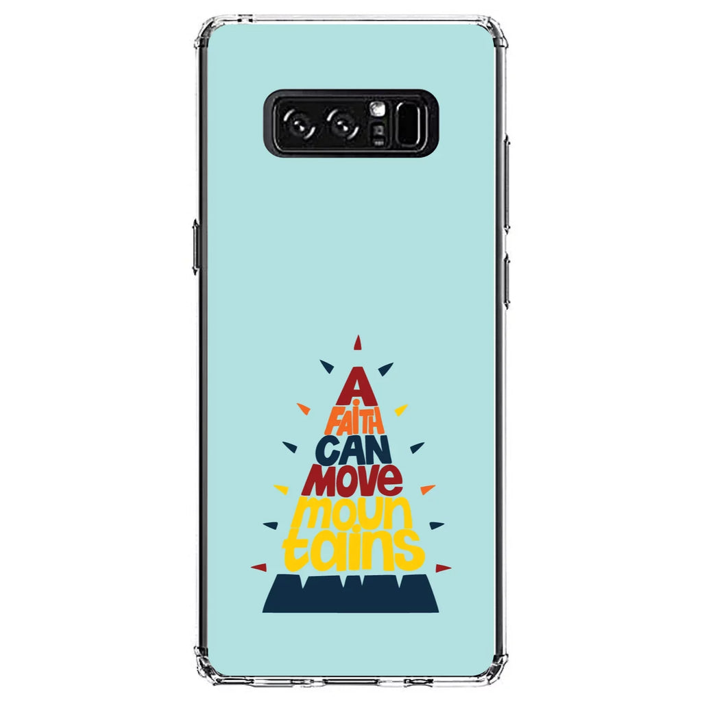 Stylish DistinctInk Clear Shockproof Hybrid Case for Samsung Galaxy Note 8 - TPU Bumper, Acrylic Back, Tempered Glass Screen Protector - A Faith Can Moves Mountains