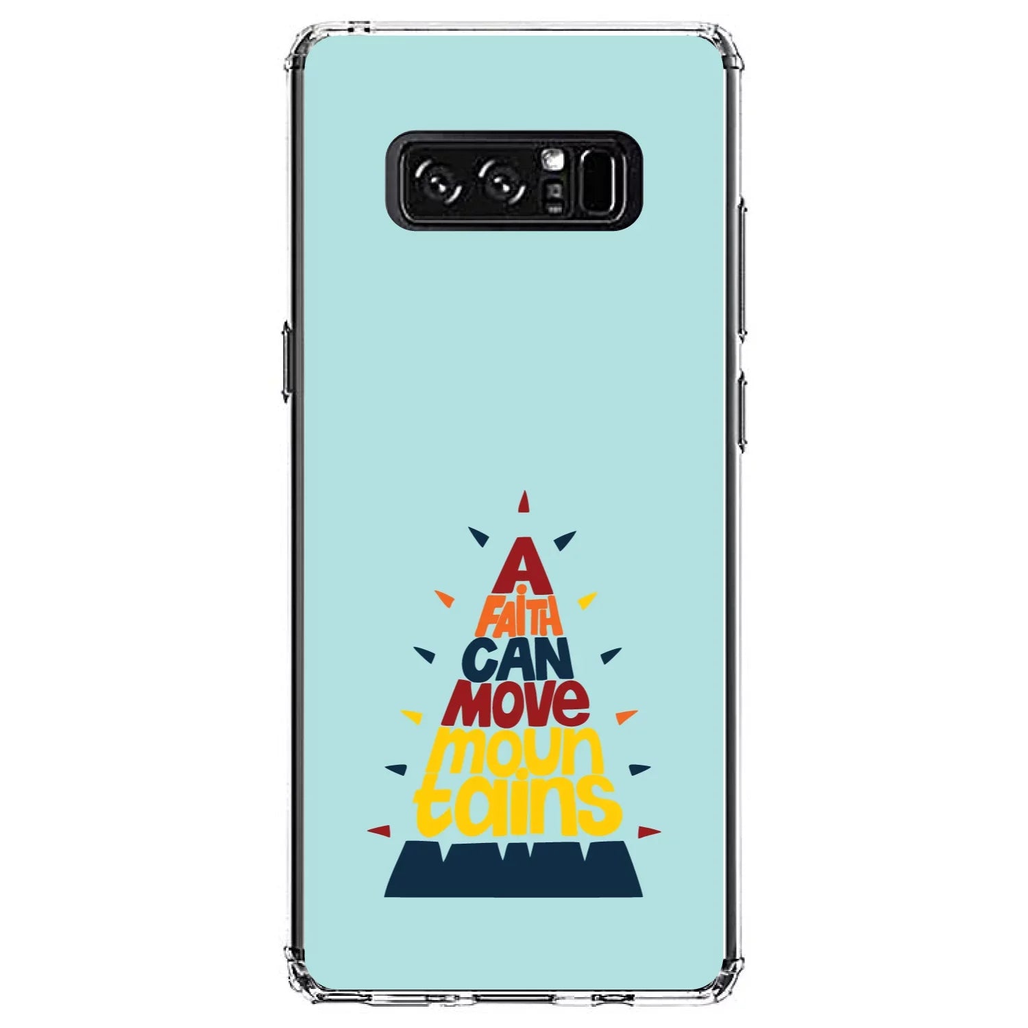 Stylish DistinctInk Clear Shockproof Hybrid Case for Samsung Galaxy Note 8 - TPU Bumper, Acrylic Back, Tempered Glass Screen Protector - A Faith Can Moves Mountains