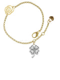 Delight Jewelry Silvertone Antiqued Four Leaf Clover Gold-tone Rose Link Chain Bracelet, 6.25"+1.75" Extender - Exclusive Design