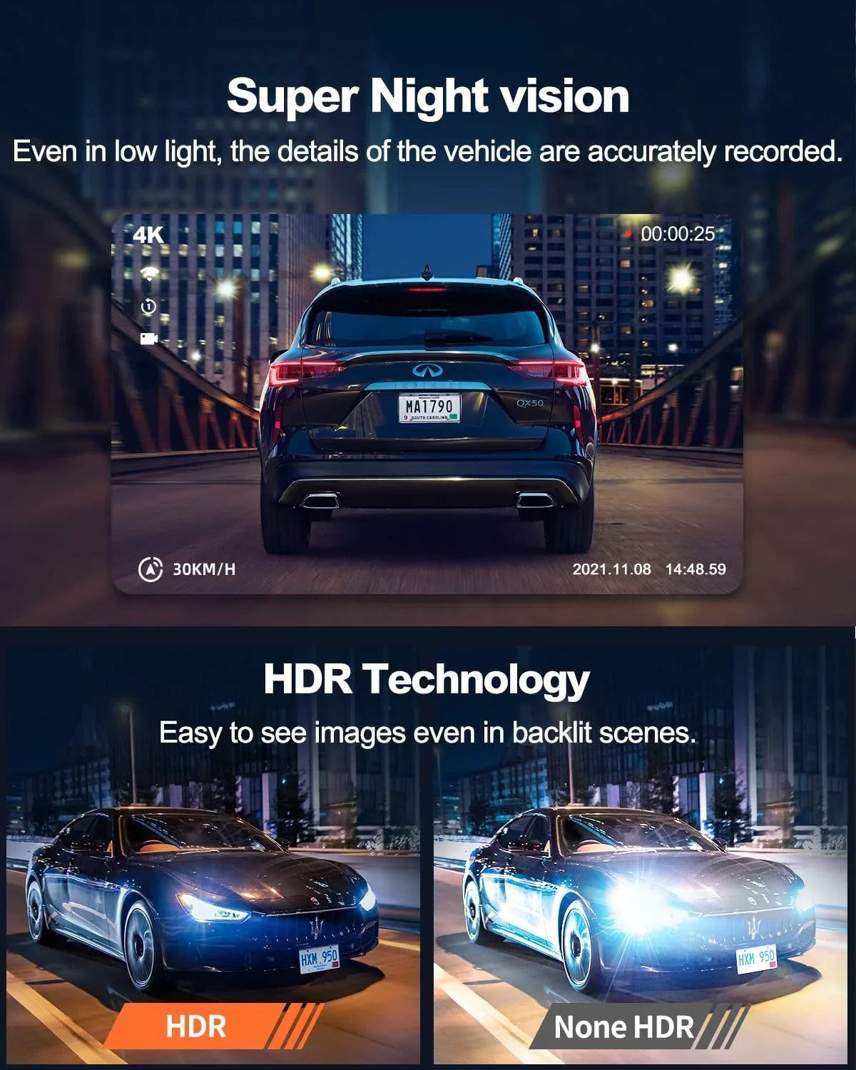 Yeecore 4K Dual Dash Cam 5G WiFi GPS, Real 4K+HDR 1080P Dash Cam Front and Rear, 3" LCD Super Night Vision, Parking Mode, Dash Camera for Cars with App, G-Sensor, Accident Record