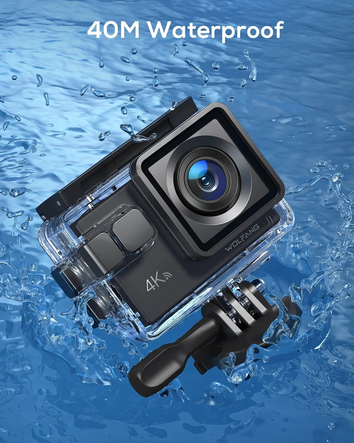 WOLFANG Action Camera 4K 20MP Action Cam Waterproof 40M Underwater Camera EIS Stabilization WiFi Video Camera 170ï¿½