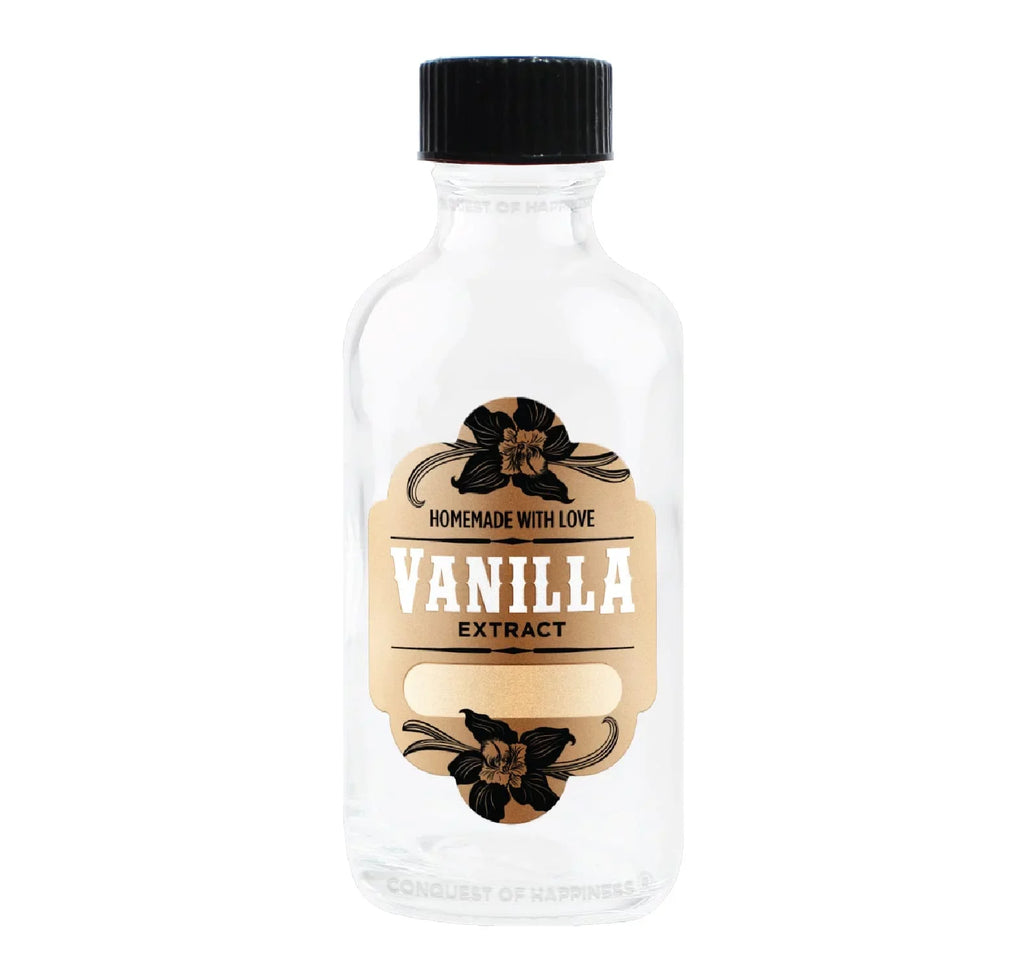 Homemade Vanilla Extract Labels with 2 oz Bottles - Write-In - Handmade by Conquest of Happiness | Pack of 08 - Exclusive Design