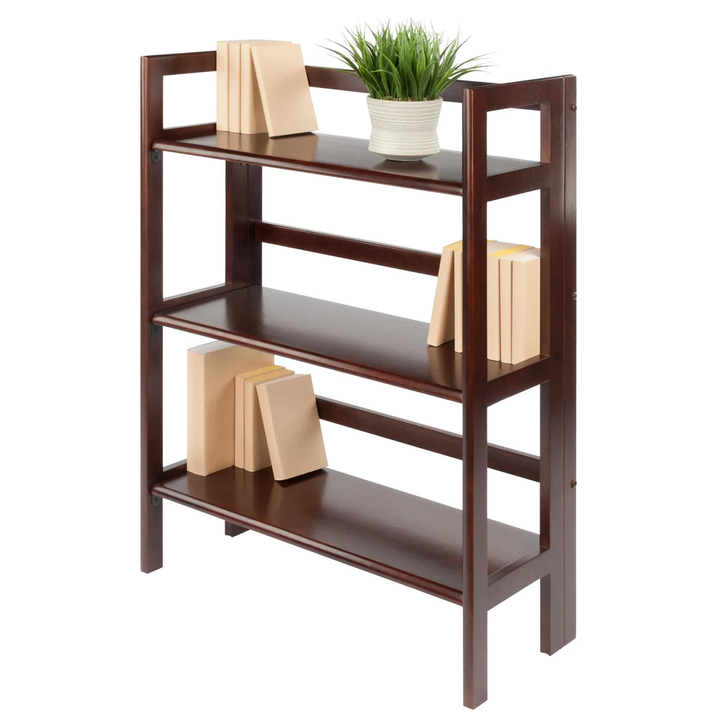 Stylish Winsome Wood Terry 3-Tier Foldable Shelf, Stackable, Walnut Finish