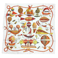Stylish Pre-Owned HERMES Hermes Carre 90 Scarf Muffler LES FOLIES DU CIEL Madness in the Sky Balloon Pattern White/Orange 100% Silk (Like New)