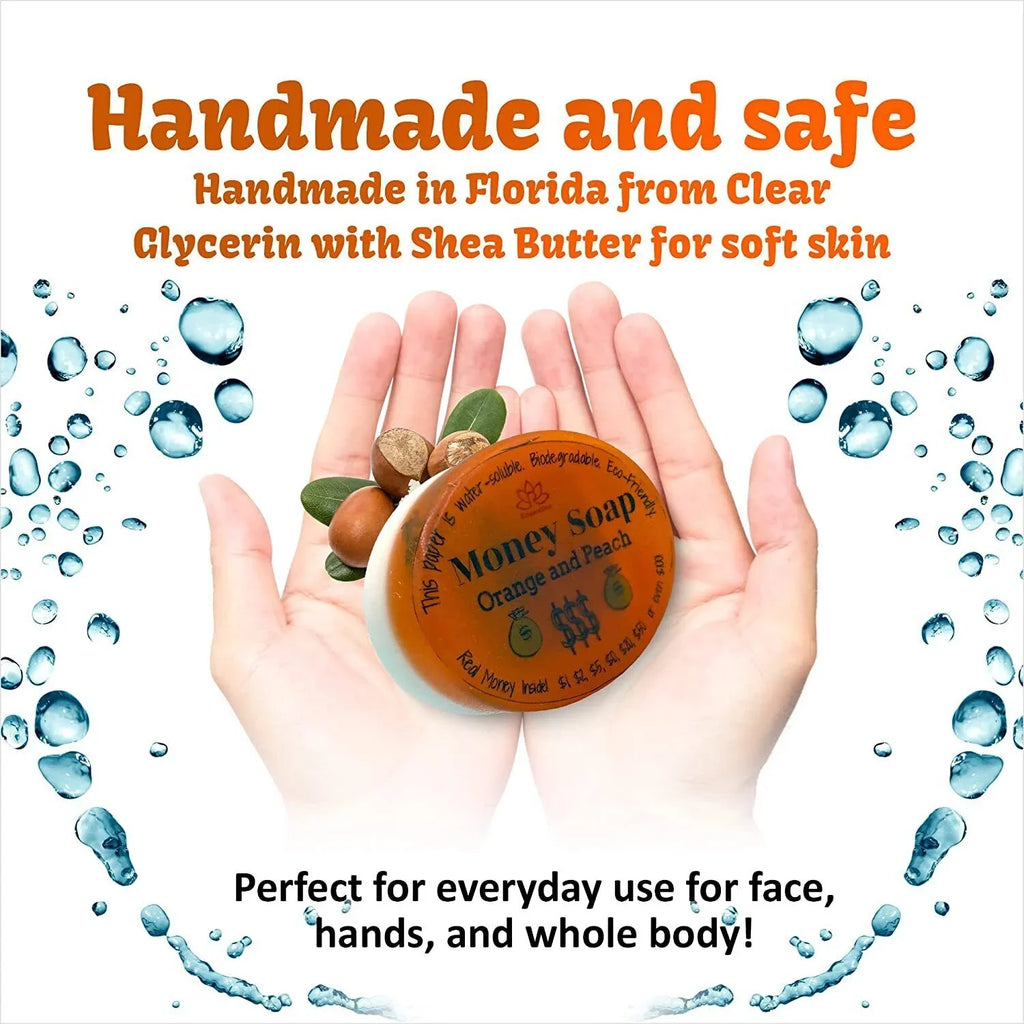 Orange and Peach Glycerin Soap Bar with Real Money Inside - Exclusive Design