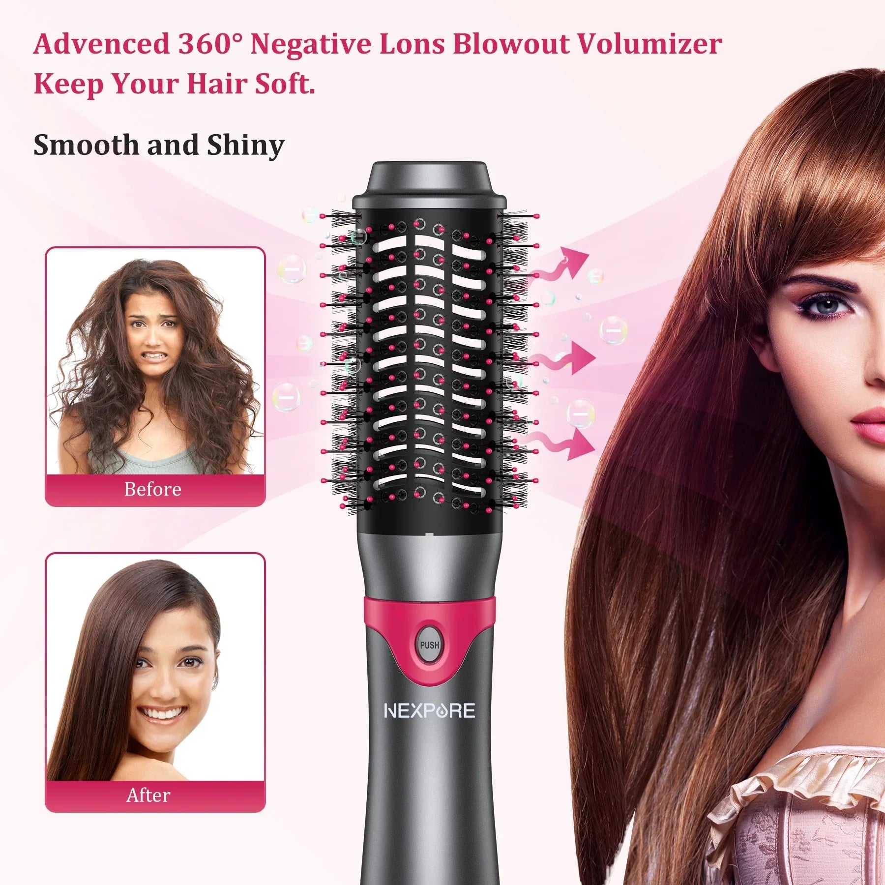 Stylish NEXPURE 5 in 1 Multifunctional Hair Dryer Styling Tool, Detachable Salon 5-in-1 Multi-Head Hot Air Comb,Negative Ion Automatic Suction Hair Curler for Women