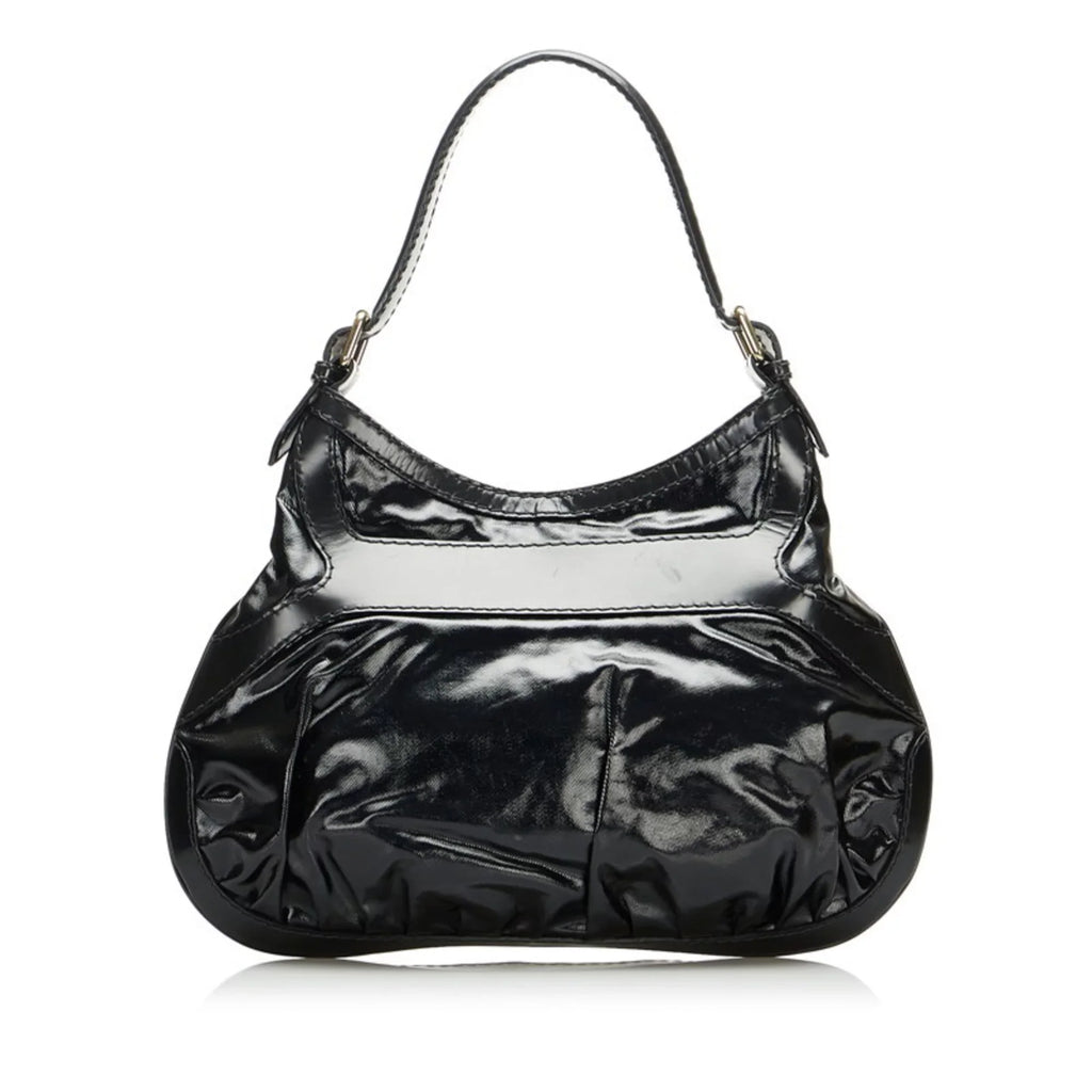 Pre-Owned Gucci Ribbon Handbag Hobo Bag 189885 Black Patent Leather Ladies GUCCI (Good)