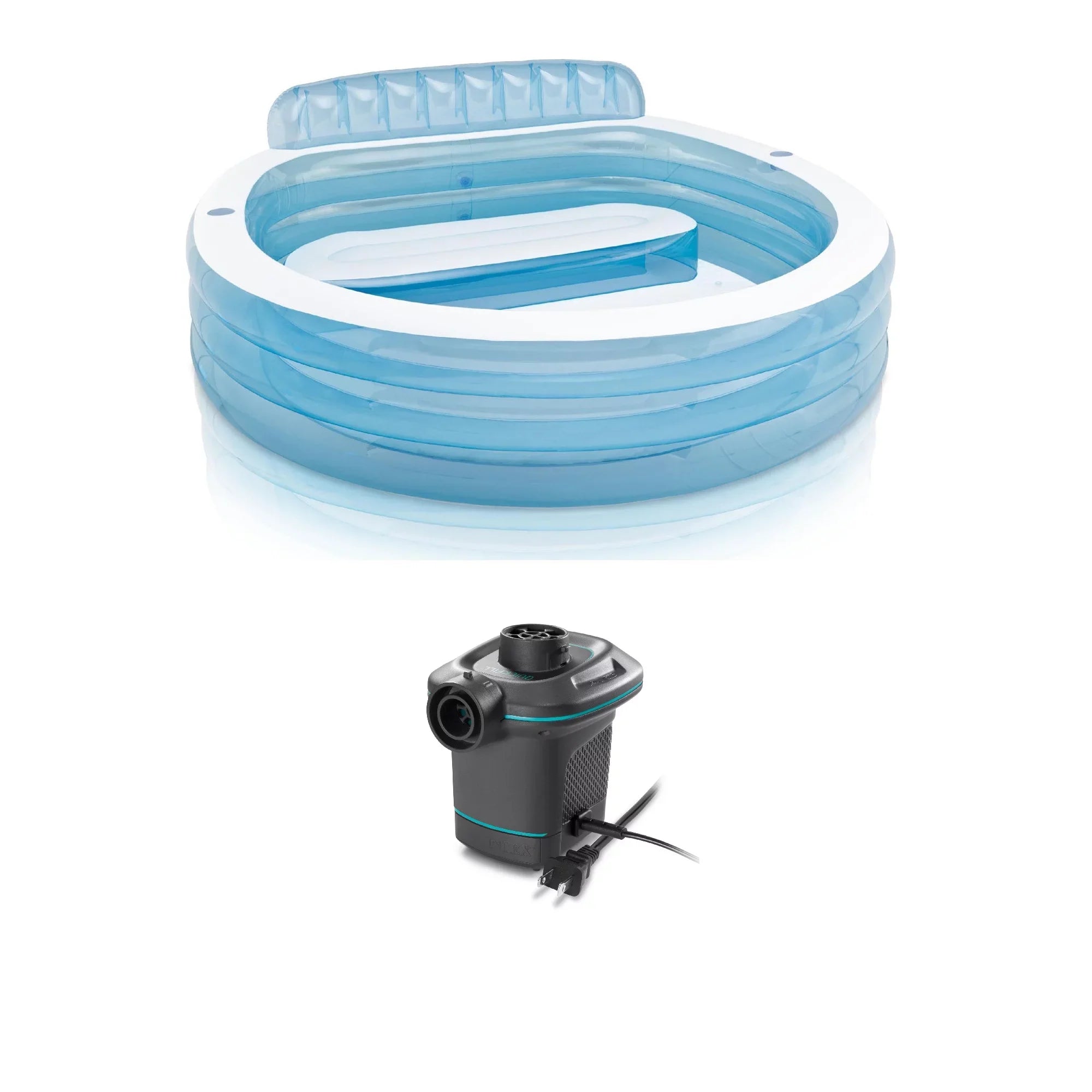 Stylish Intex 7.08'x 30" Family Lounge Pool w/ Built In Bench & 120V Electric Air Pump