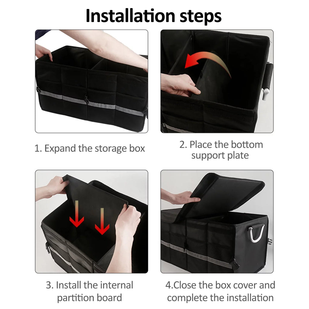 Folding Car Storage Box, Car Trunk Organizer, Oxford Cloth, Reflective Strip, 28L - Exclusive Design