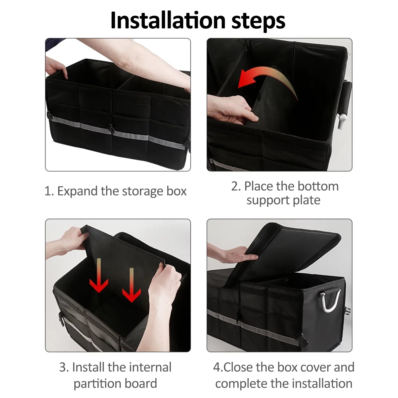 Folding Car Storage Box, Car Trunk Organizer, Oxford Cloth, Reflective Strip, 28L - Exclusive Design