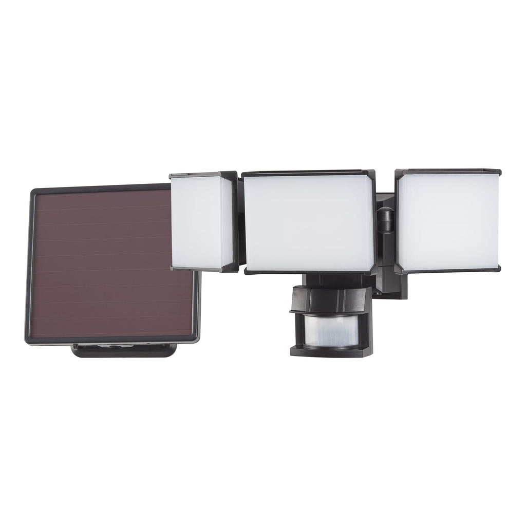 Hyper Tough Solar Three Head LED Motion Sensing Security Flood Light, Outdoor, Black, 2000 Lumen