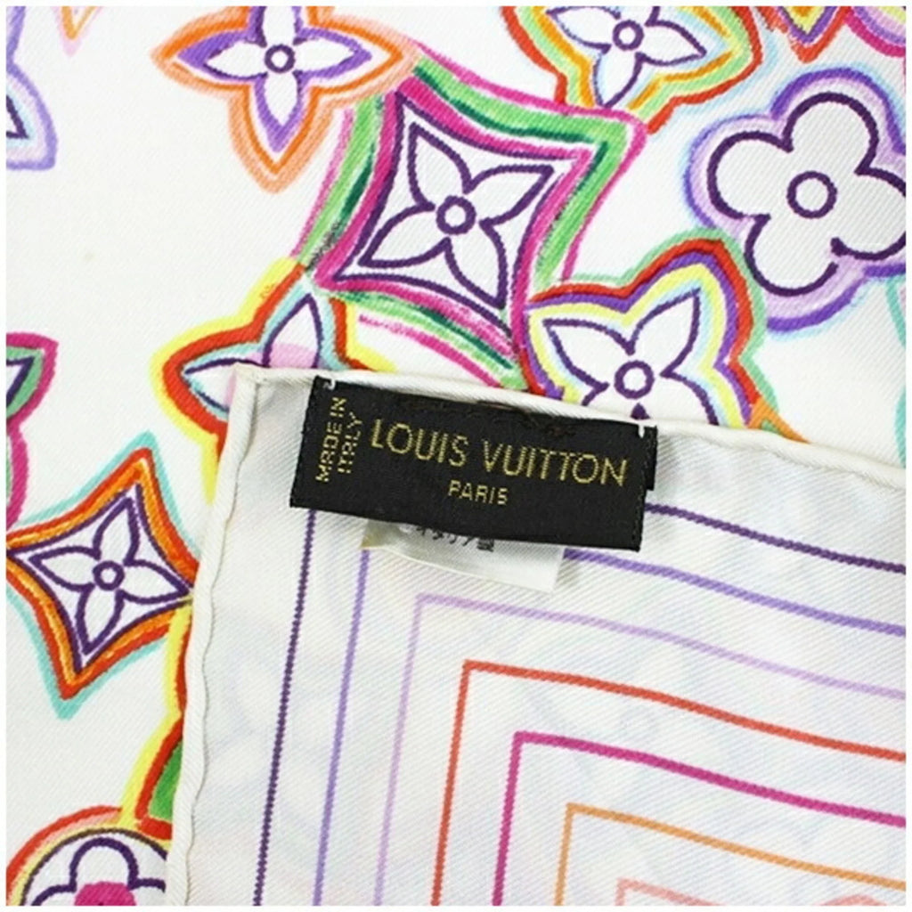 Pre-Owned Louis Vuitton Silk Scarf Muffler Monogram White x Multicolor Women's (Good)