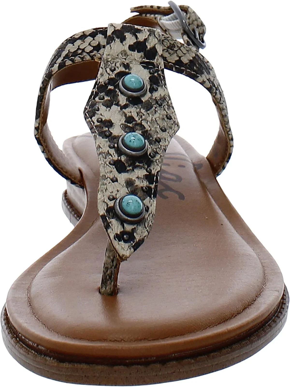 Stylish Zodiac Womens Giselle Snake Print Beaded T-Strap Sandals