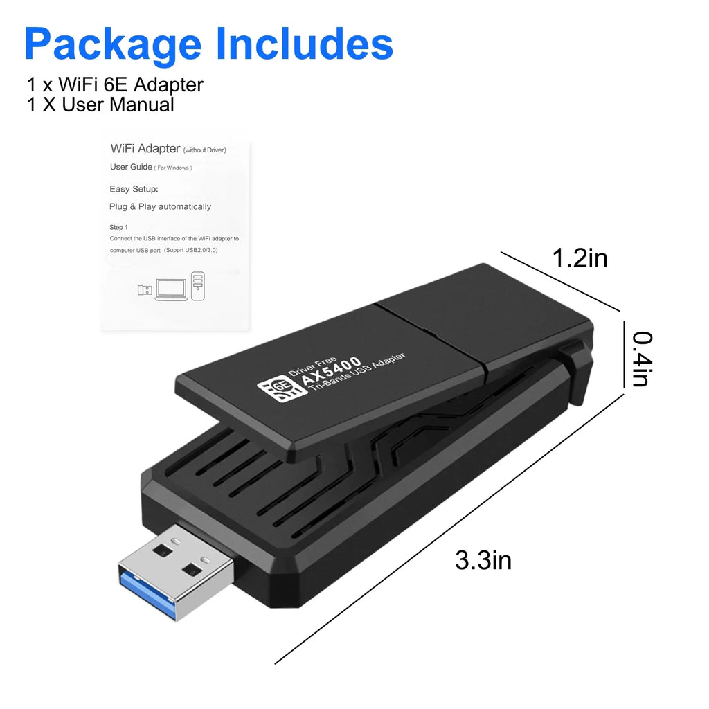 CELECTIGO AX5400 802.11AX WiFi 6E USB 3.0 WiFi Adapter ,for PC Laptop Tri Band 6GHz/5GHz/2.4GHz, WPA3, Wireless USB WiFi Dongle Network Adapter,Only Compatible with Windows 11/10, Driver free,Black