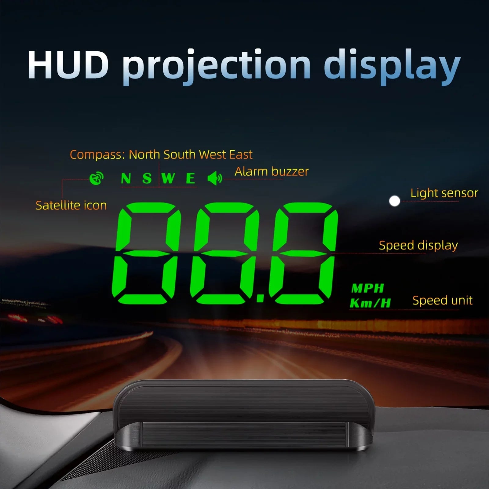 moobody Car HUD 3.5 inch Head-up Display Windshield Projecter Digital Vehicle Speedometer GPS Model Overspeed Warning Fatigue Driving Alarm