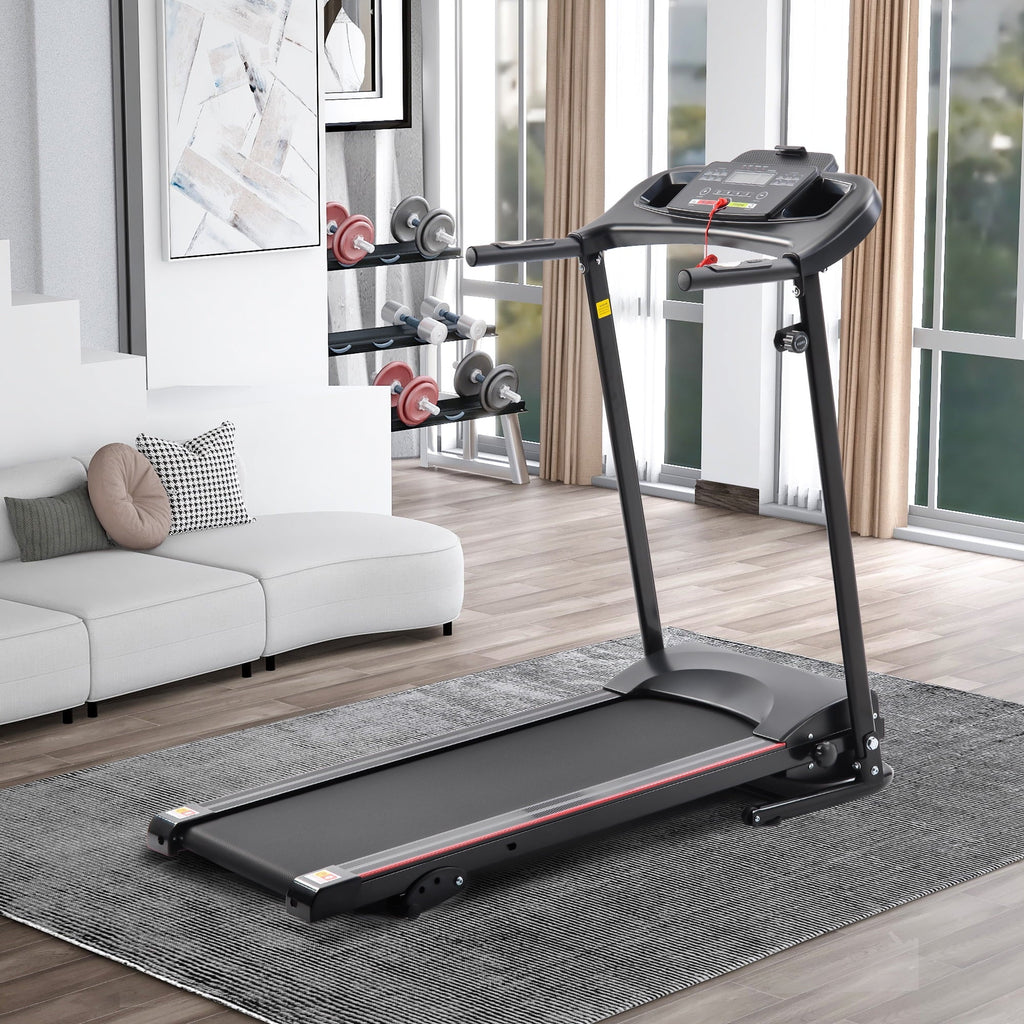 Stylish Folding Treadmill with Incline 2.5HP 12KM/H Electric Treadmill for Home Foldable; Bluetooth Music Cup Holder Heart Rate Sensor Walking Running Machine for Indoor Home Gym Exercise Fitness