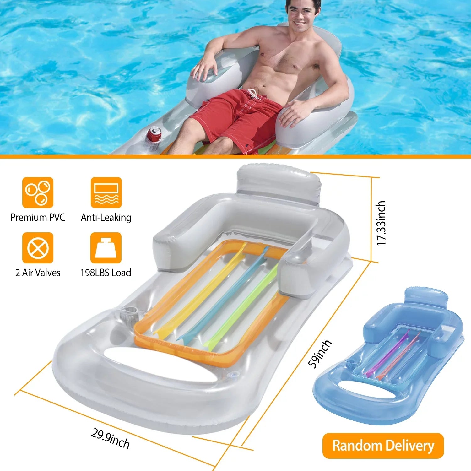 Stylish iMounTEK 2Pack Relaxing Lounge Mat, Inflatable Pool Float for Adults, White & Blue