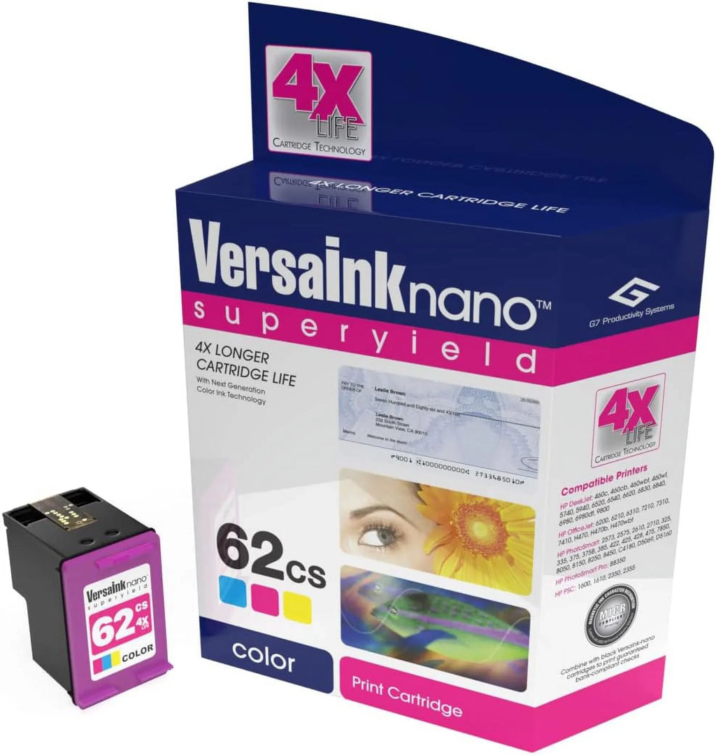 VersaInk-nano 62MS Black(MICR) 62CS Color Cartridges - 4X Life - Exclusive Design