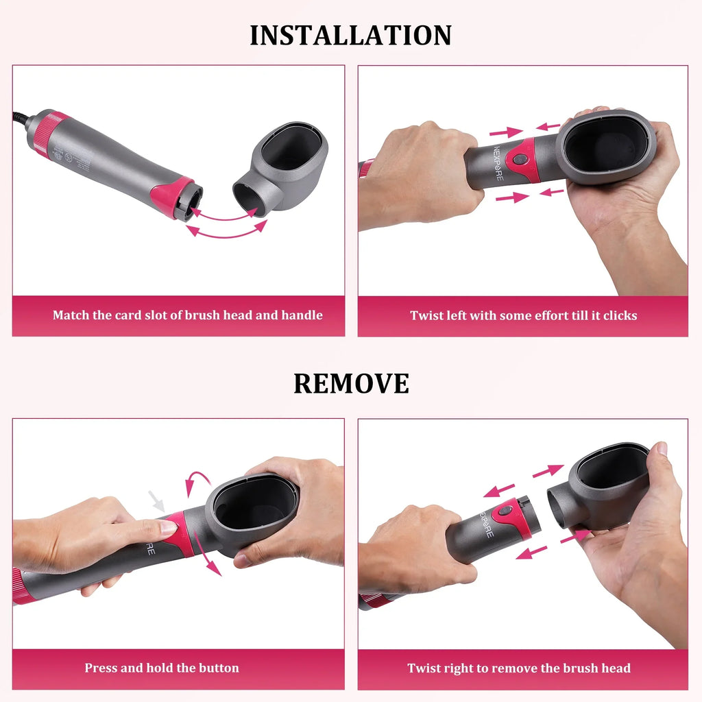 Stylish NEXPURE 5 in 1 Multifunctional Hair Dryer Styling Tool, Detachable Salon 5-in-1 Multi-Head Hot Air Comb,Negative Ion Automatic Suction Hair Curler for Women