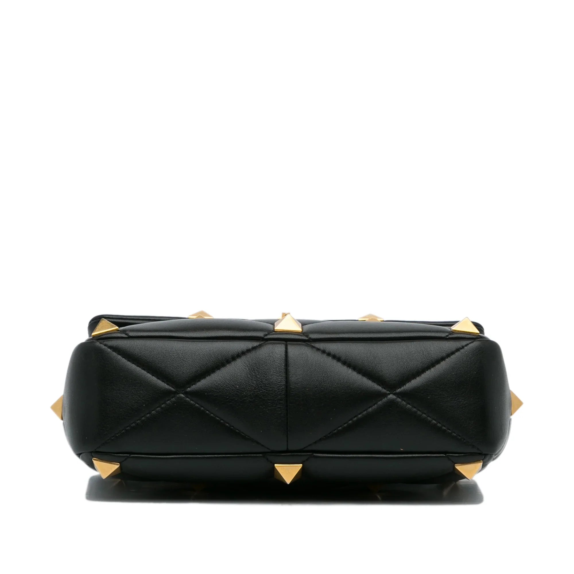 Stylish Pre-Owned Authenticated Valentino Medium Roman Stud Satchel Calf Leather Black Unisex (Good)