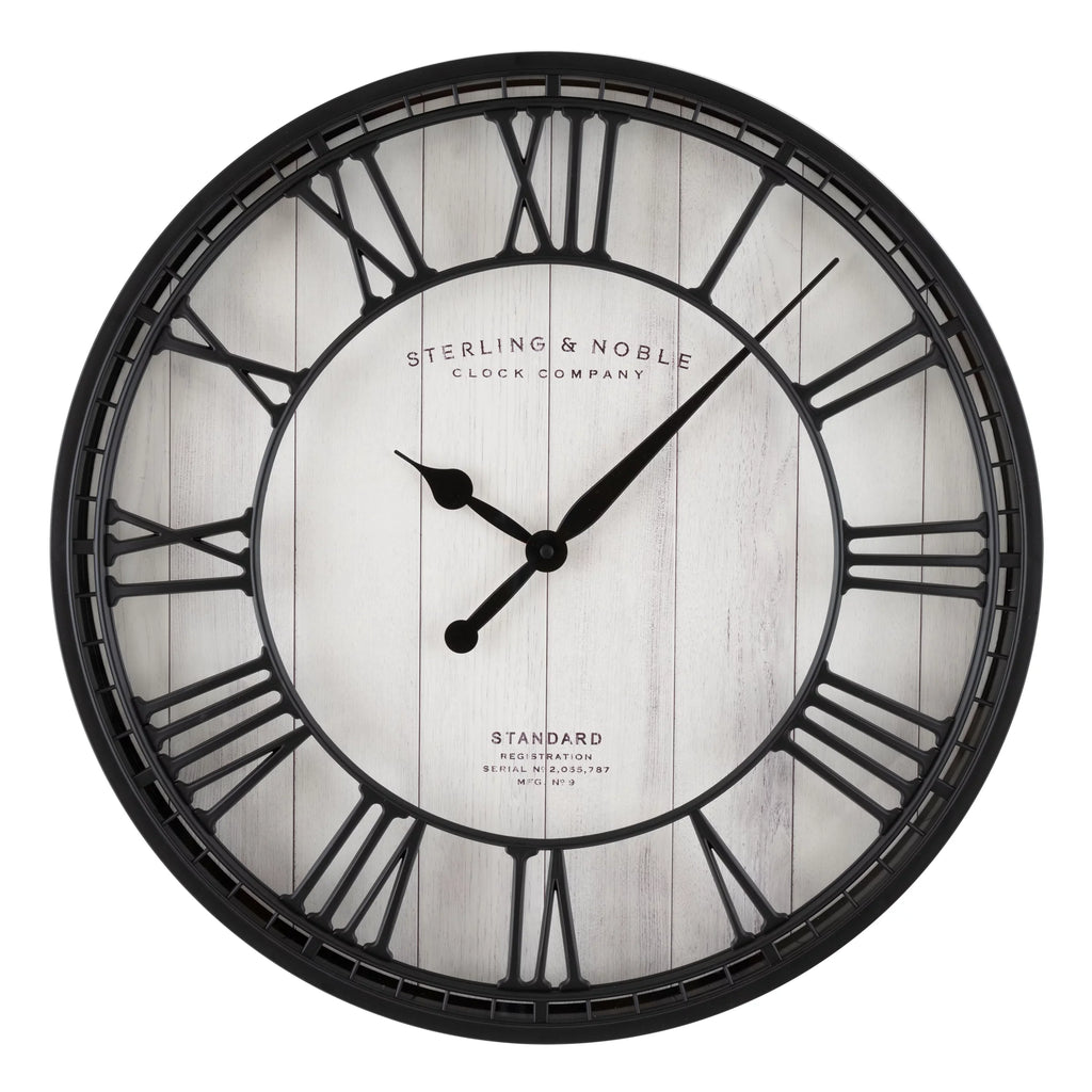 Stylish Better Homes & Gardens 20" Black and White Analog Round Raised Roman Numerals Grill Wall Clock
