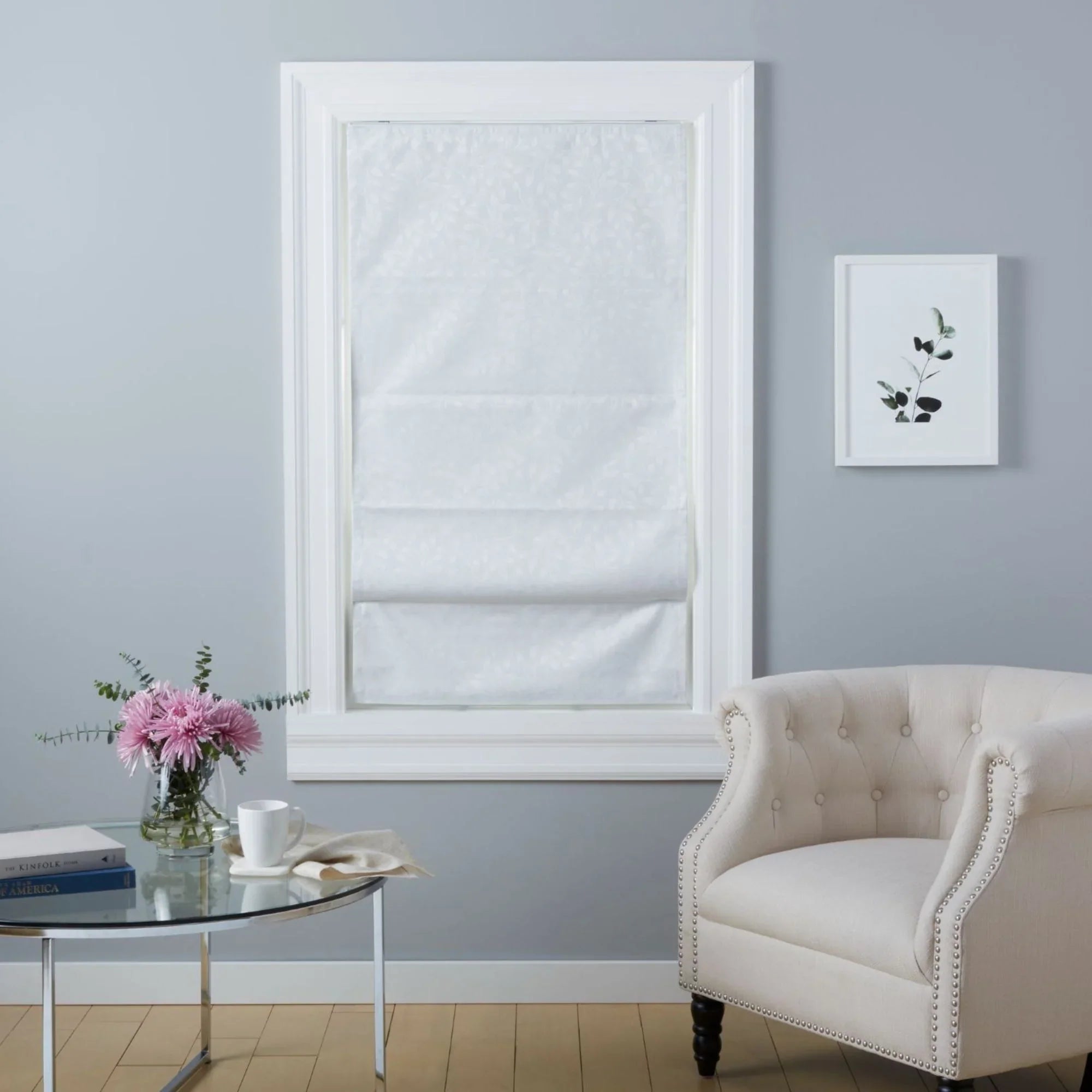 Exclusive Home Bolan Botanical Total Blackout Roman Shade, 27"x 64", White - Exclusive Design