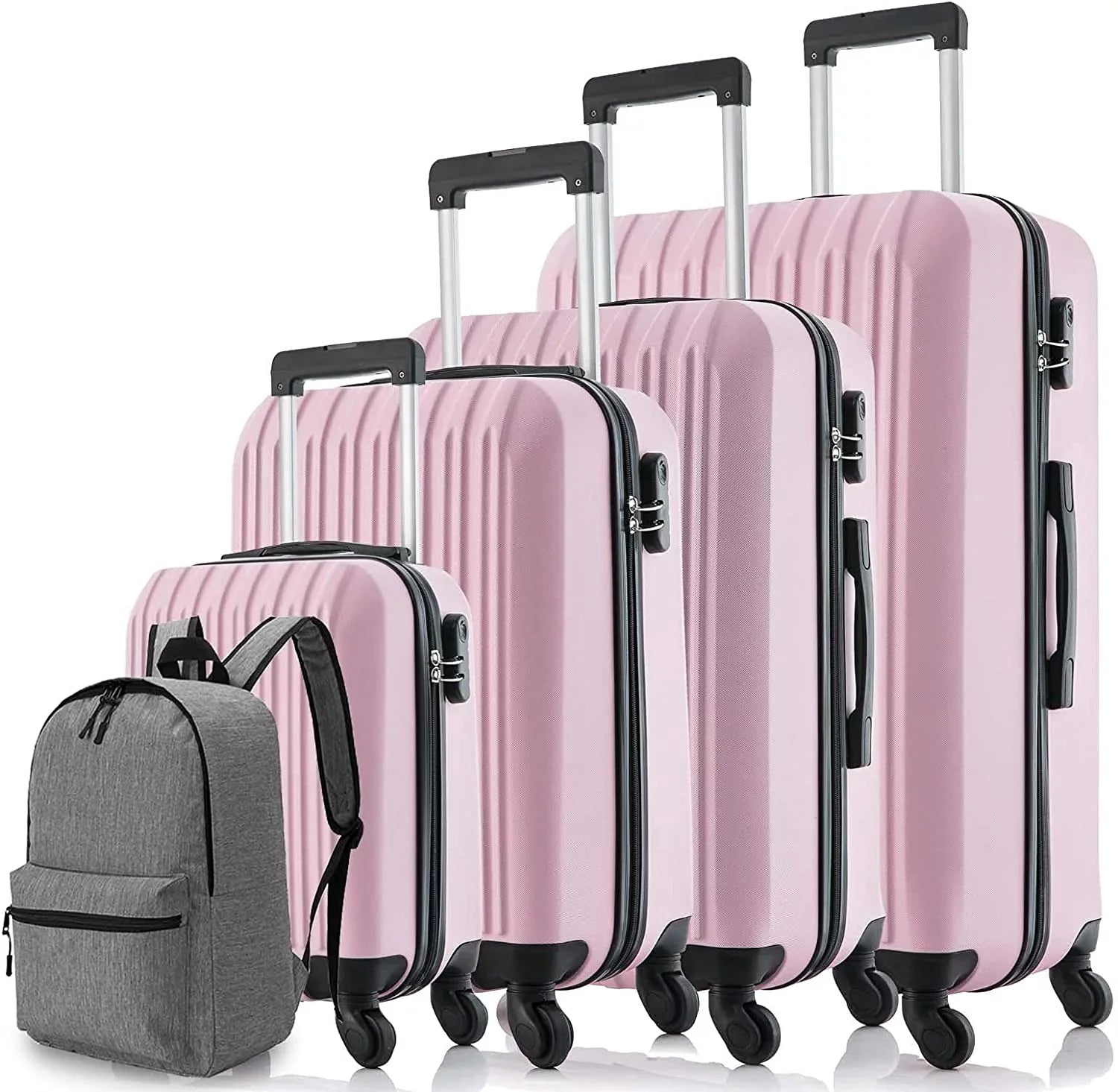 5 Piece Set Luggage Sets Suitcase ABS Hardshell Lampweight Spinner Wheels (16/20/24/28 inch) Pink