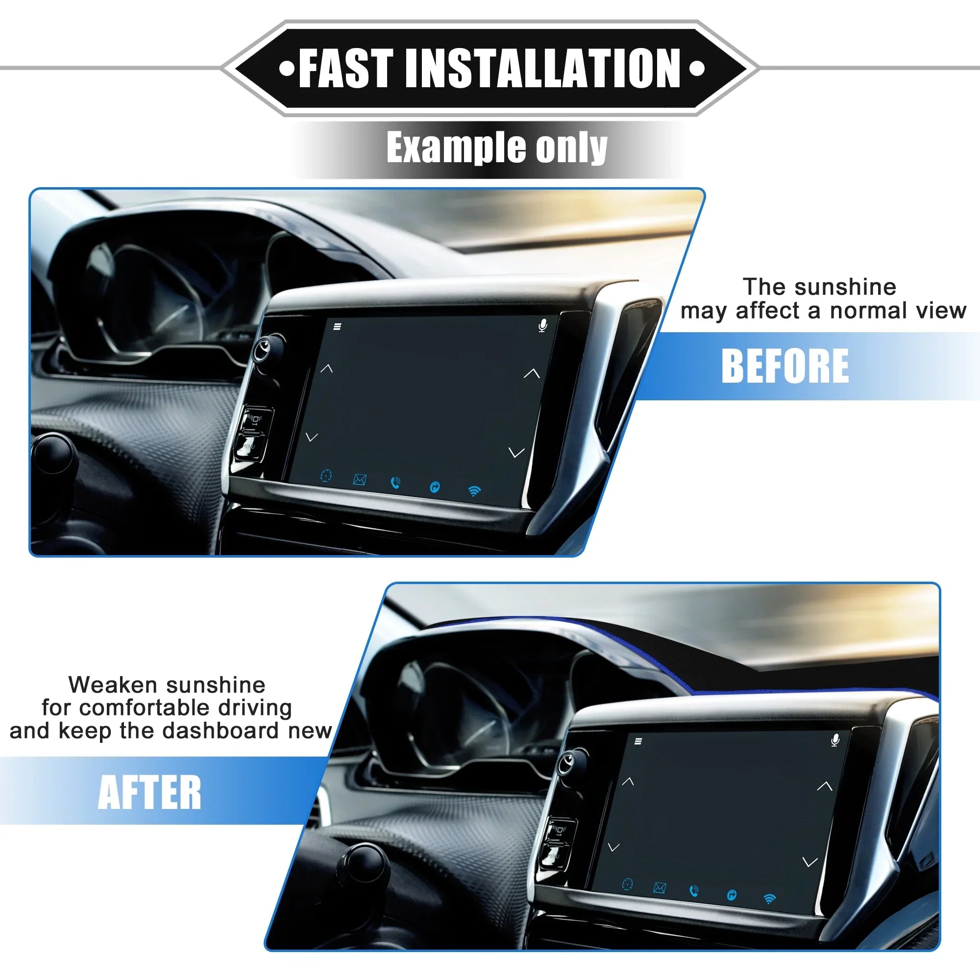 Unique Bargains Car Center Console Dashboard Cover Mat for Ford F150 2015-2020 Protective Polyester Black Blue