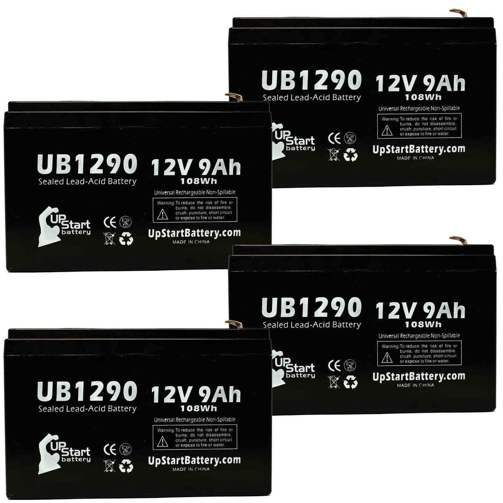 4x Pack - Compatible Kontron 7640 MICROGAS Battery - Replacement UB1290 Universal Sealed Lead Acid Battery (12V, 9Ah, 9000mAh, F1 Terminal, AGM, SLA) - Includes 8 F1 to F2 Terminal Adapters - Exclusive Design