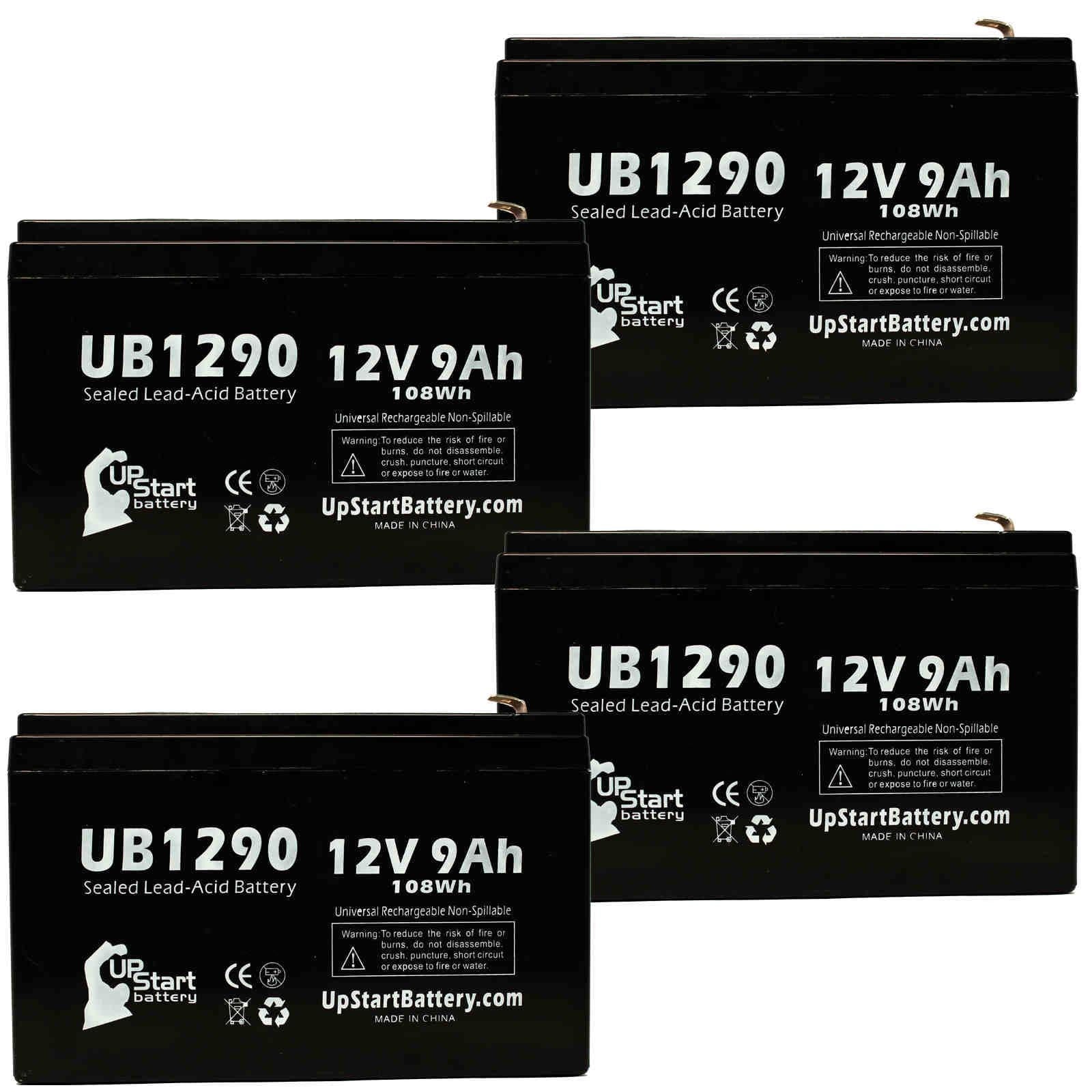 4x Pack - Compatible Kontron 7640 MICROGAS Battery - Replacement UB1290 Universal Sealed Lead Acid Battery (12V, 9Ah, 9000mAh, F1 Terminal, AGM, SLA) - Includes 8 F1 to F2 Terminal Adapters - Exclusive Design