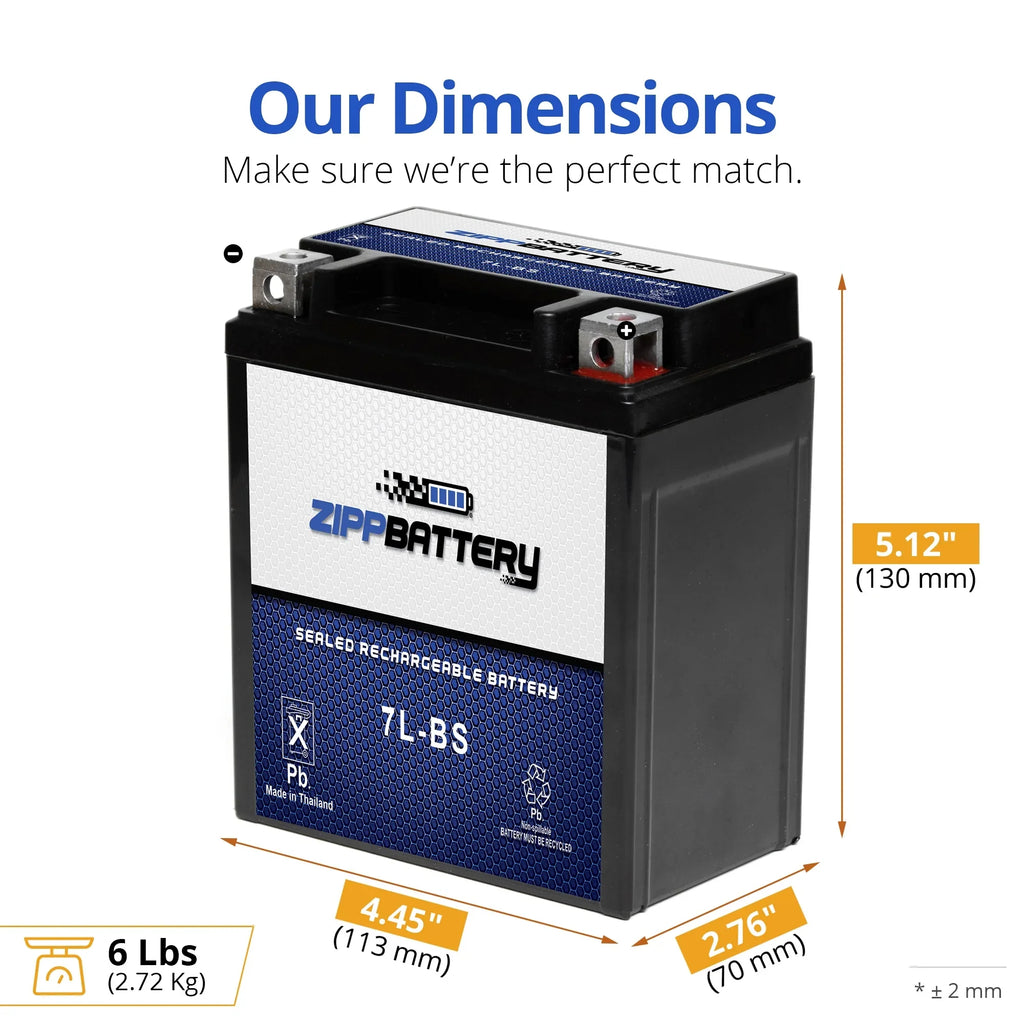 Zipp Battery YTX7L-BS (7L-BS 12 Volt,6 Ah, 75 CCA) Motorcycle Battery for Yamaha Xt225 Serow 225cc 92-'00 - Exclusive Design