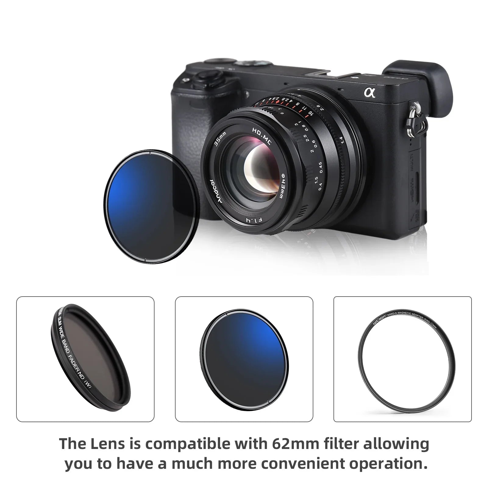 Dcenta Full Frame Camera Lens with Large Aperture Manual Focus for Sony A7/A7II/A7R/A7RII/A7S/A7SII/A6500/A6300 - Exclusive Design