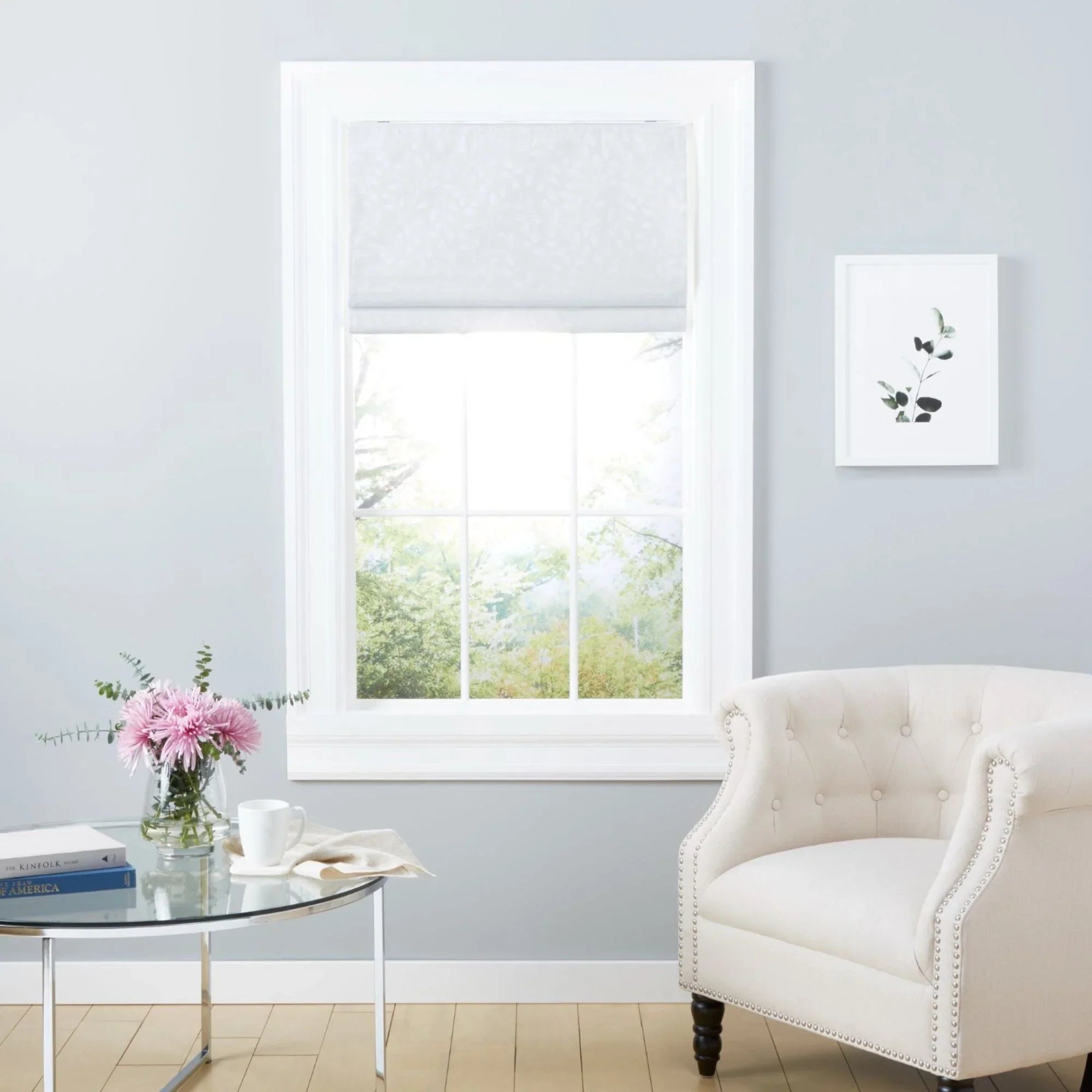 Exclusive Home Bolan Botanical Total Blackout Roman Shade, 27"x 64", White - Exclusive Design