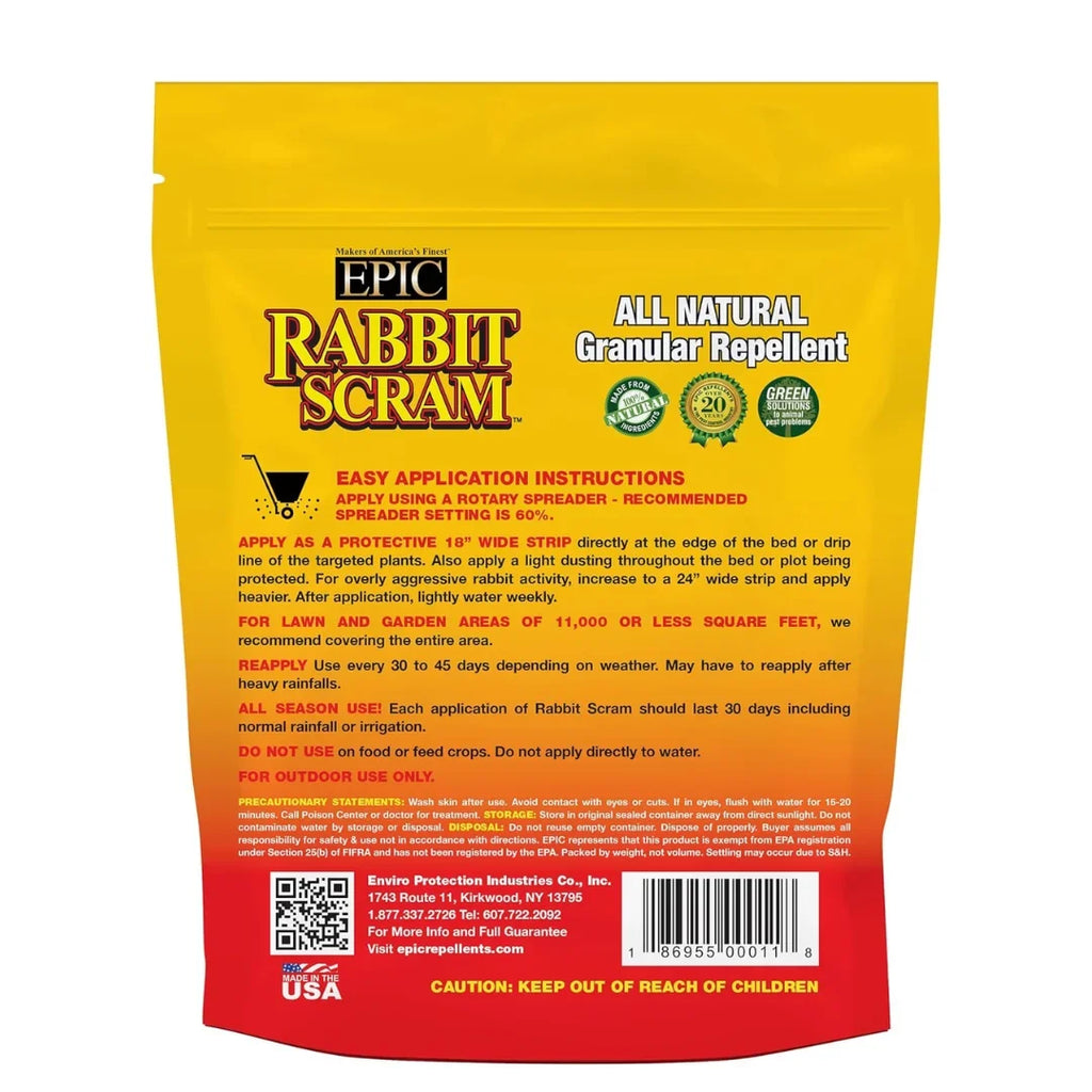 Stylish EPIC Rabbit Scram All Natural Ready To Use Outdoor Granular Animal Repellent Resealable Bag, 6lbs