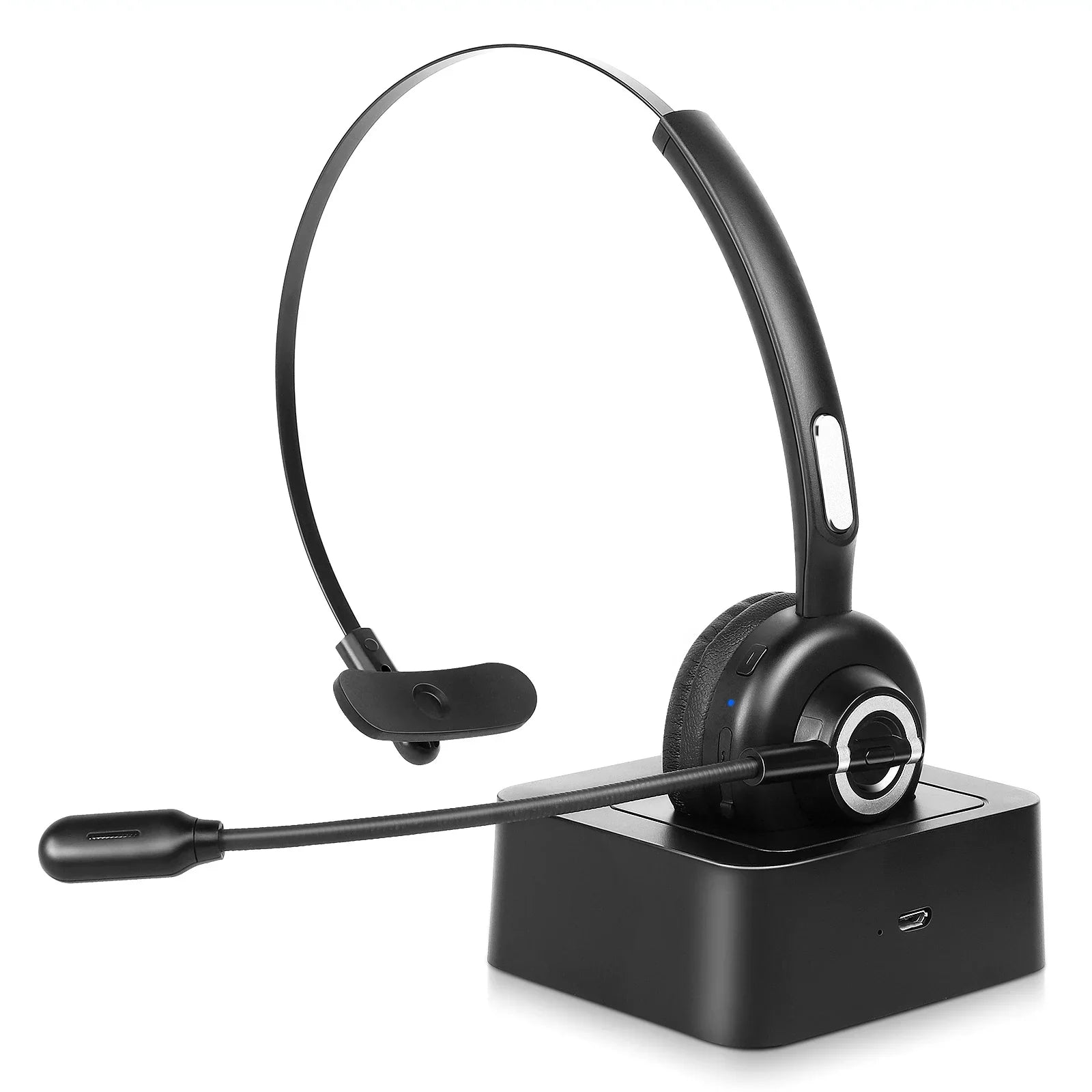 Comfortable Bluetooth Headset, UX-M97 Wireless Headset with Microphone, Wireless Cell Phone Headset with Noise Isolation Mic Charging Base Mute Function for BLU C5L With Charging Dock