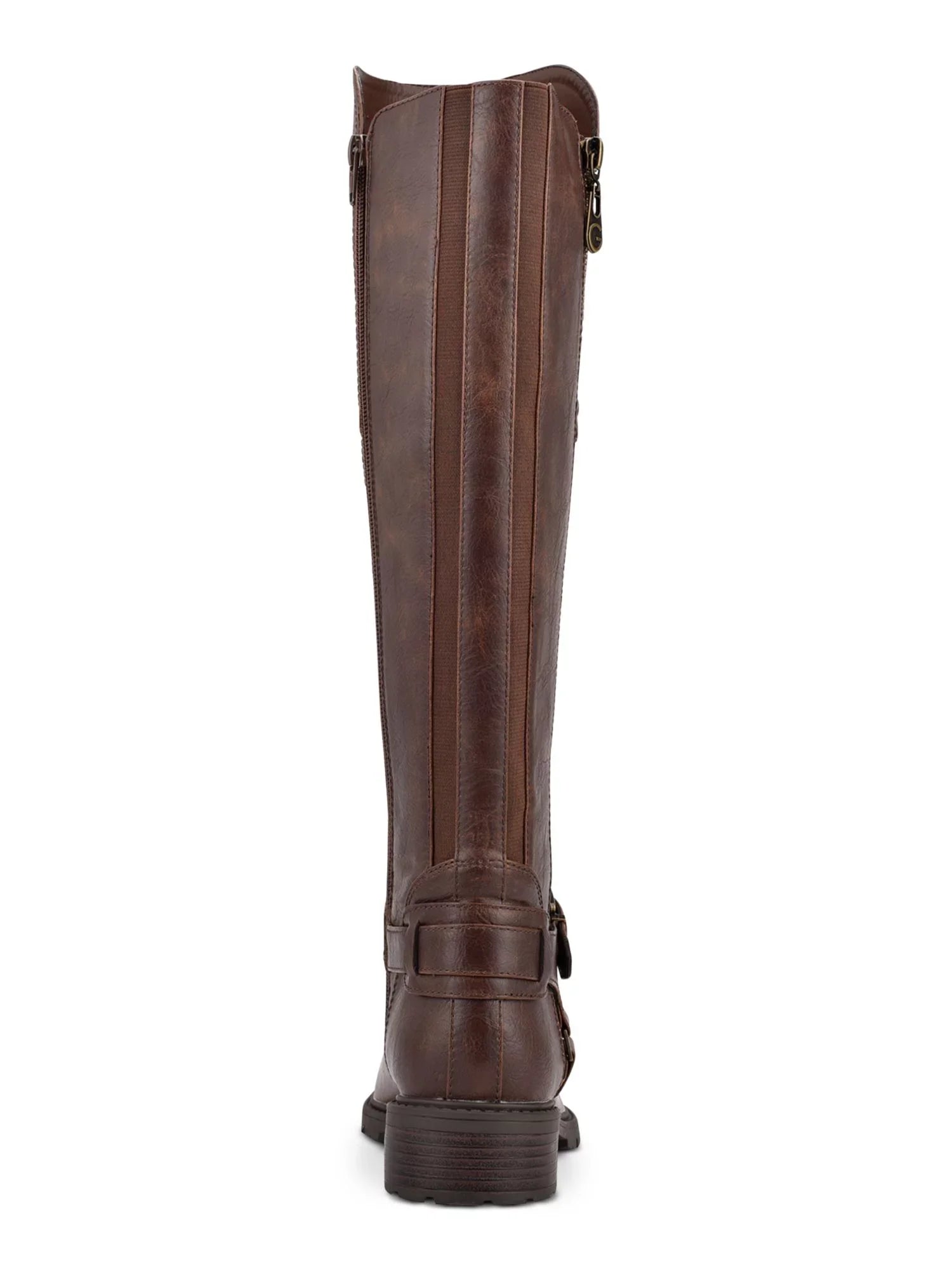 GBG Womens Brown 1/2" Platform Stretch Gore Padded Zipper Accent Buckle Accent Tealin Round Toe Block Heel Zip-Up Riding Boot 6 M - Exclusive Design