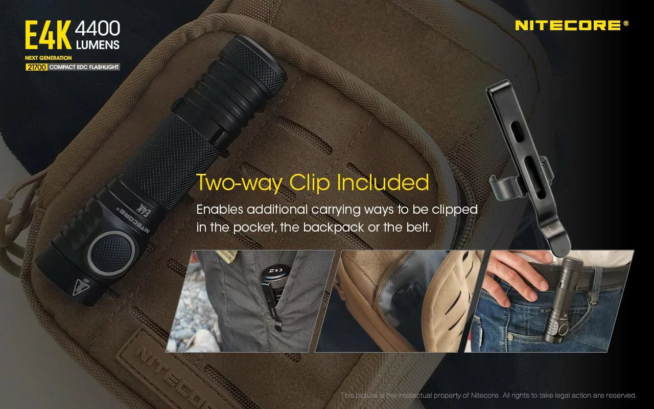 Combo: NITECORE E4K Next generation Flashlight - 4400 Lumens w/Tiki Mini Keychain Lamp -300 Lumens
